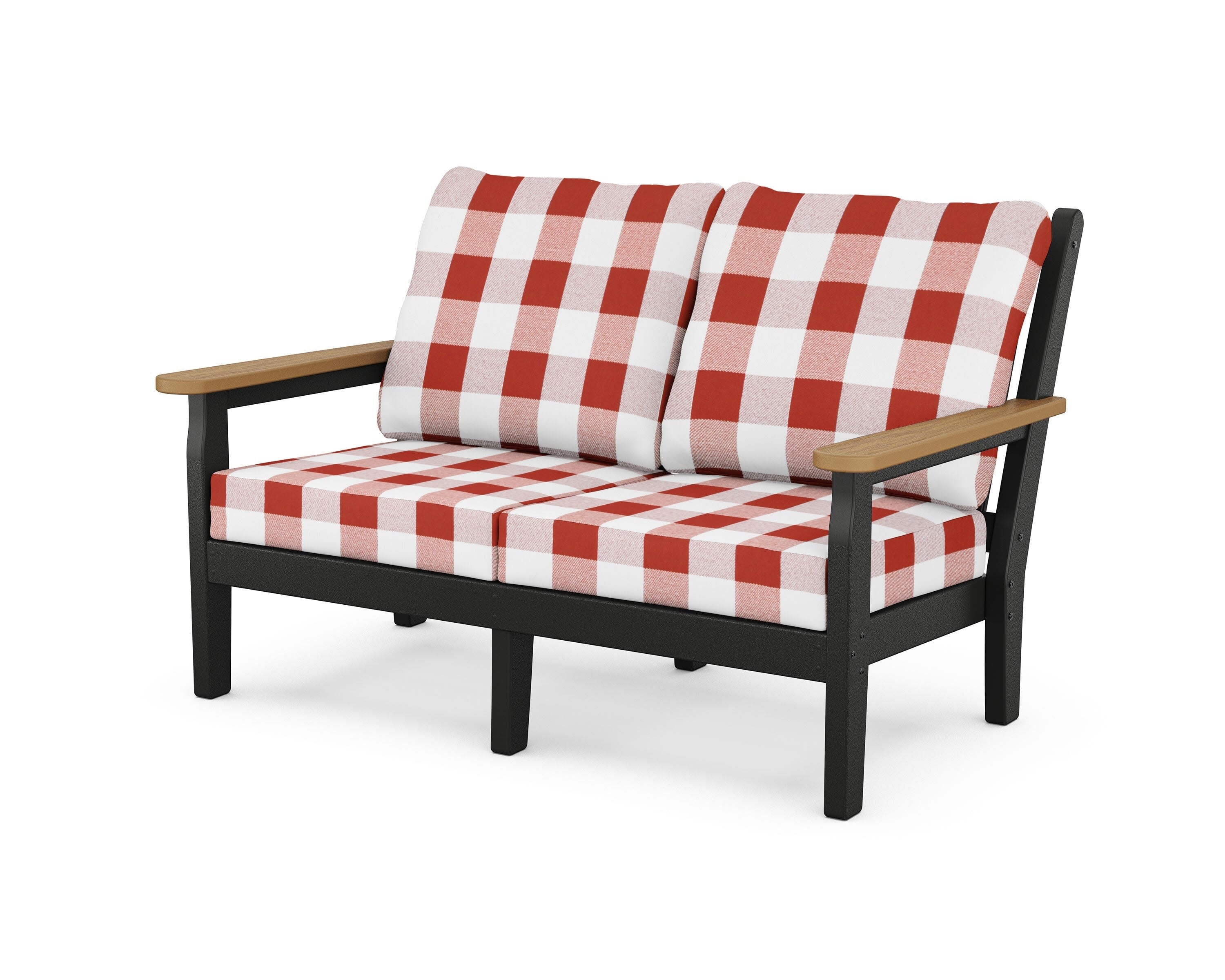 Chippendale Deep Seating Loveseat in Black / Natural / Buffalo Plaid Crimson