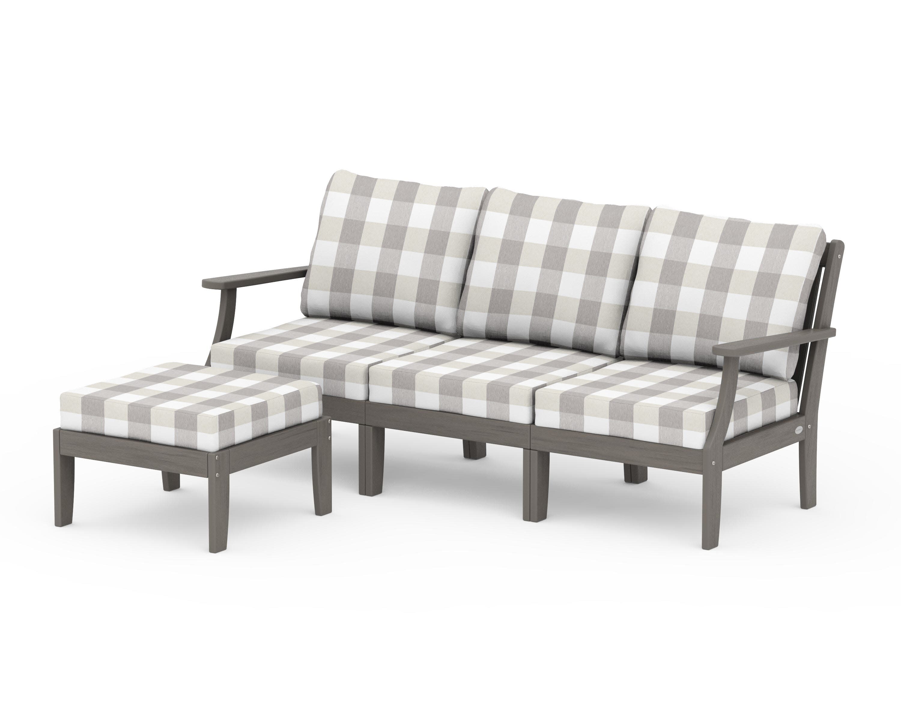 Braxton Modular 4-Piece Deep Seating Set with Ottoman in Driftwood / Buffalo Plaid Grey Mist