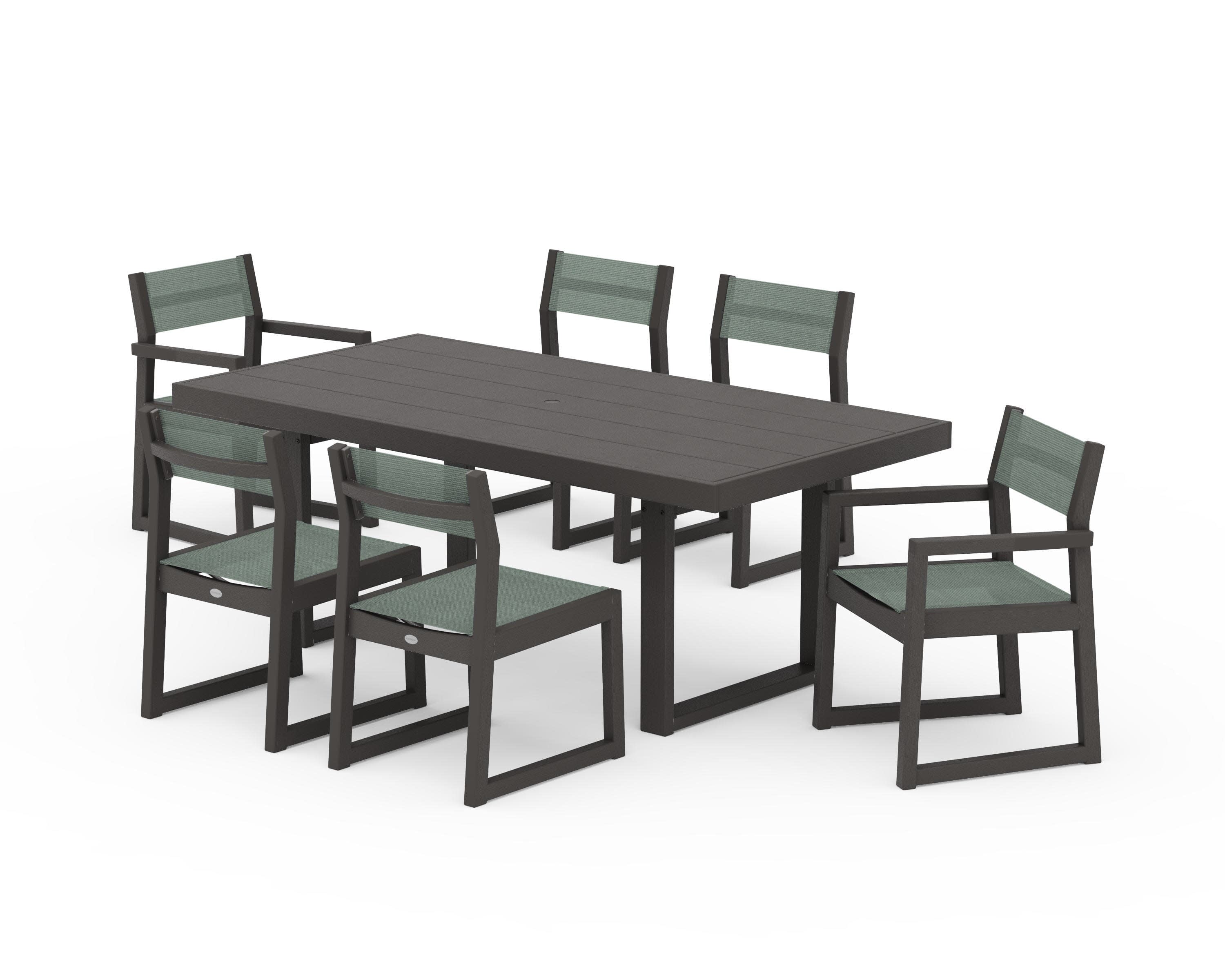 EDGE Sling 7-Piece Dining Set in Vintage Coffee / Dupioni Sea Mist Sling