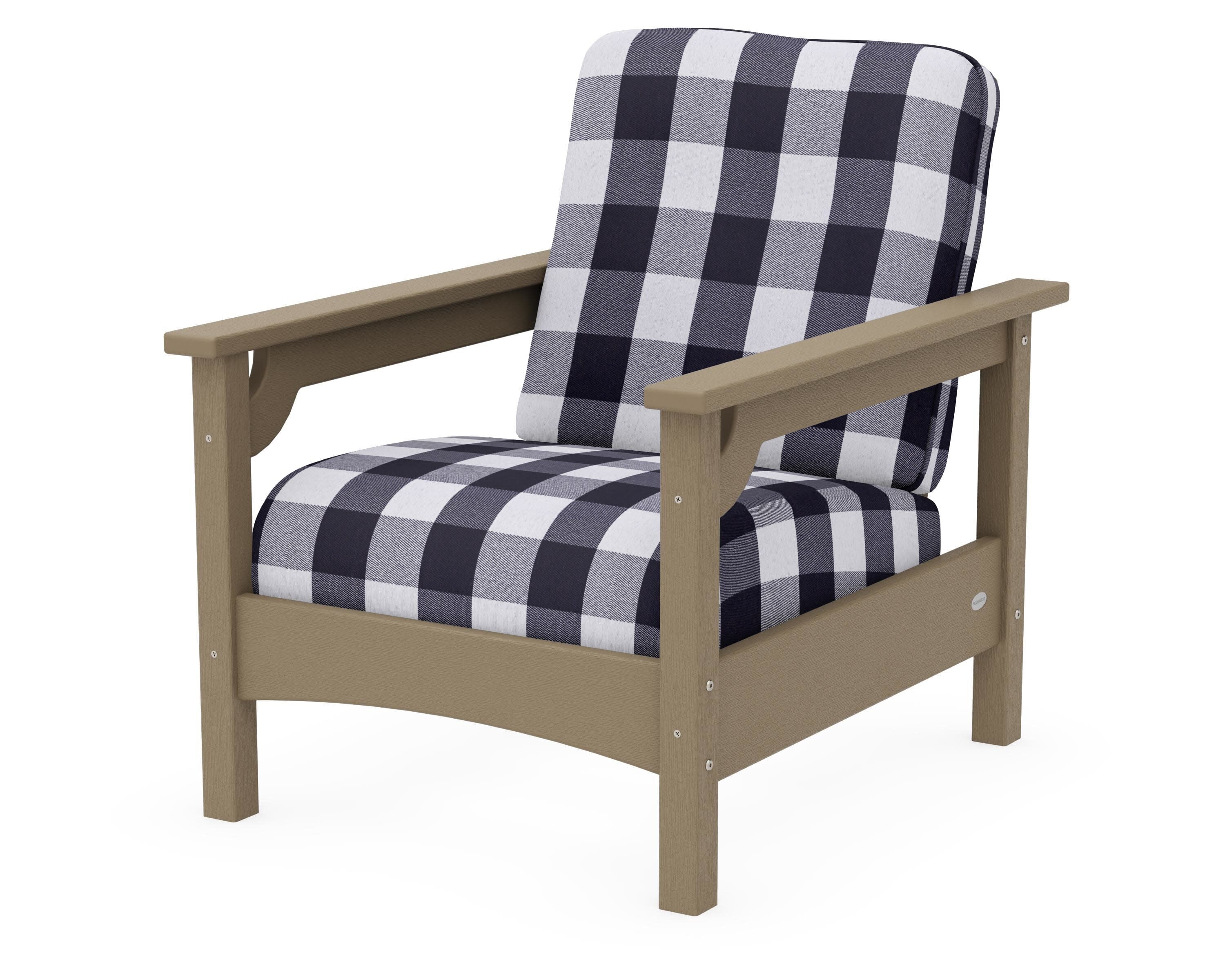 Club Chair in Vintage Sahara / Buffalo Plaid Navy