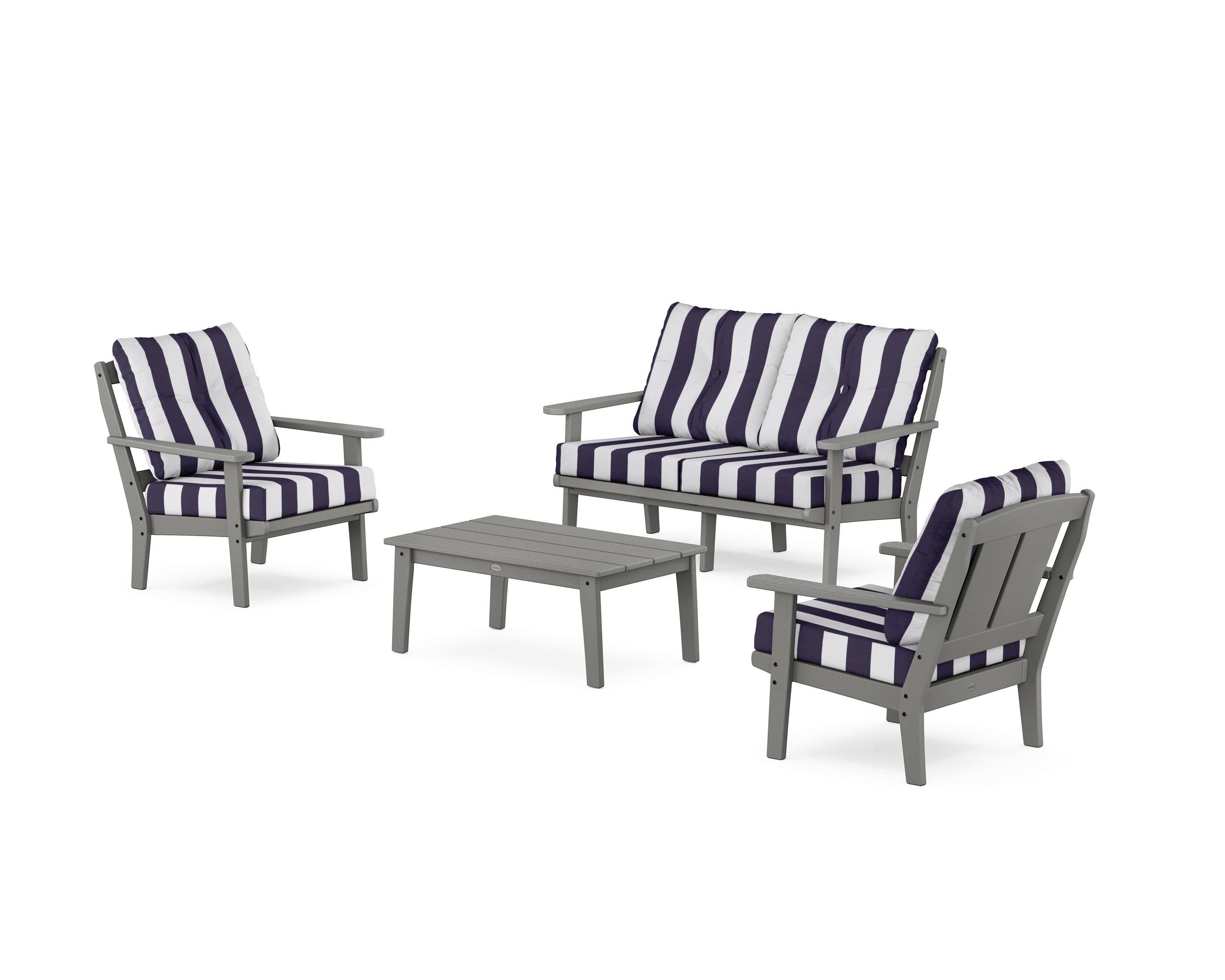 Mission 4-Piece Deep Seating Set with Loveseat in Slate Grey / Cabana Stripe Navy