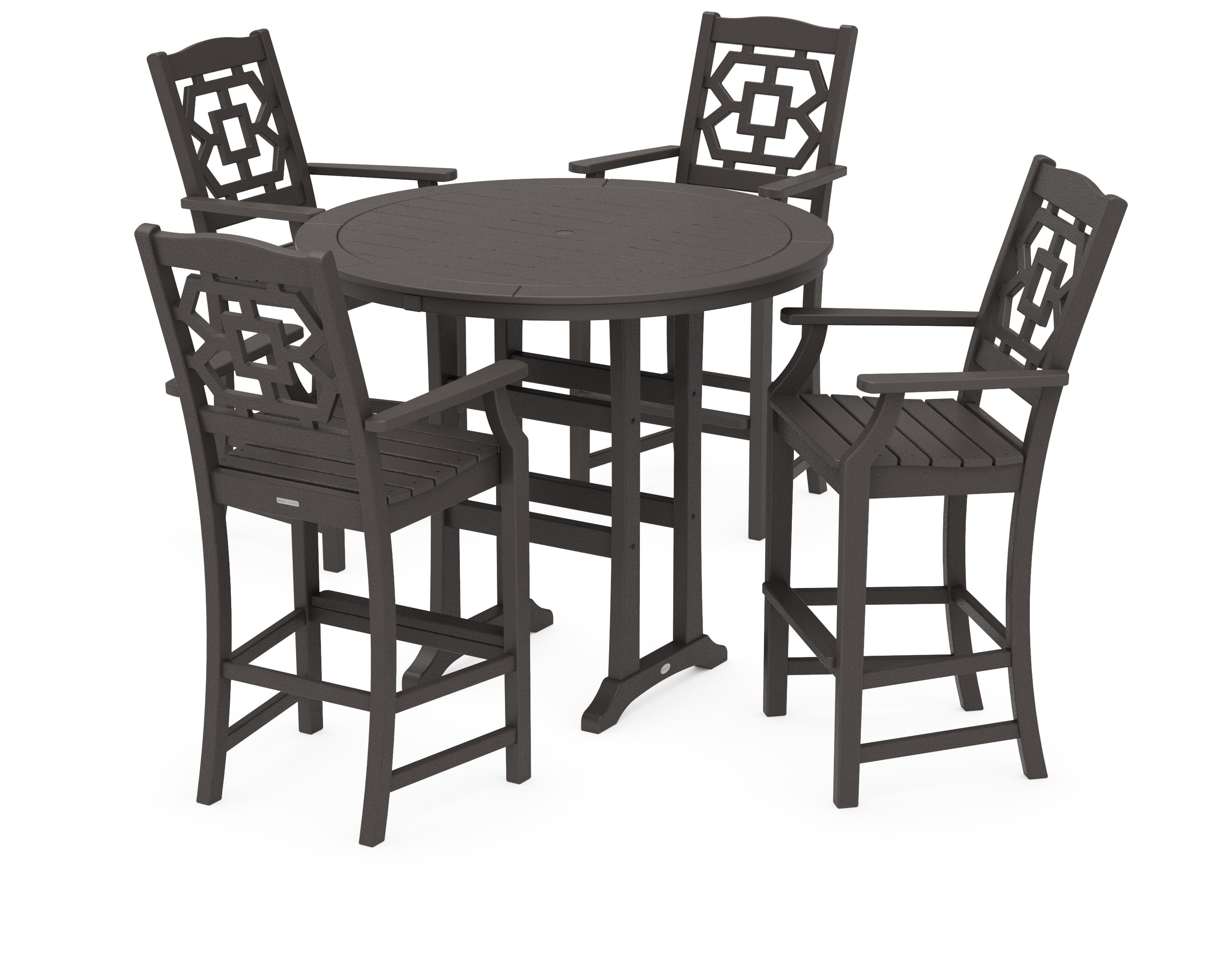 Chinoiserie 5-Piece Round Bar Set in Vintage Coffee