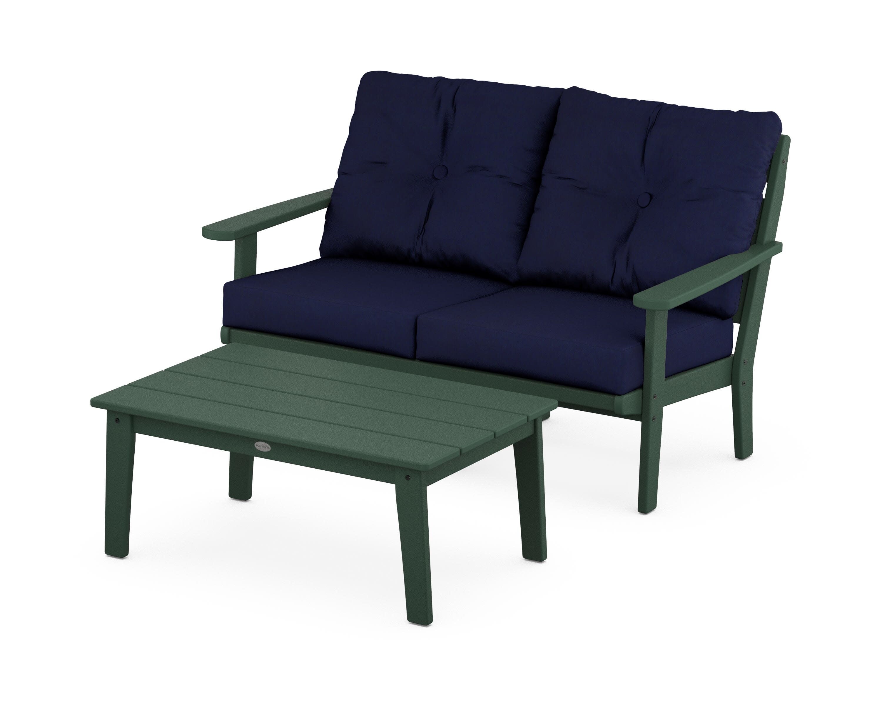 Lakeside 2-Piece Lounge Loveseat Set in Green / Navy