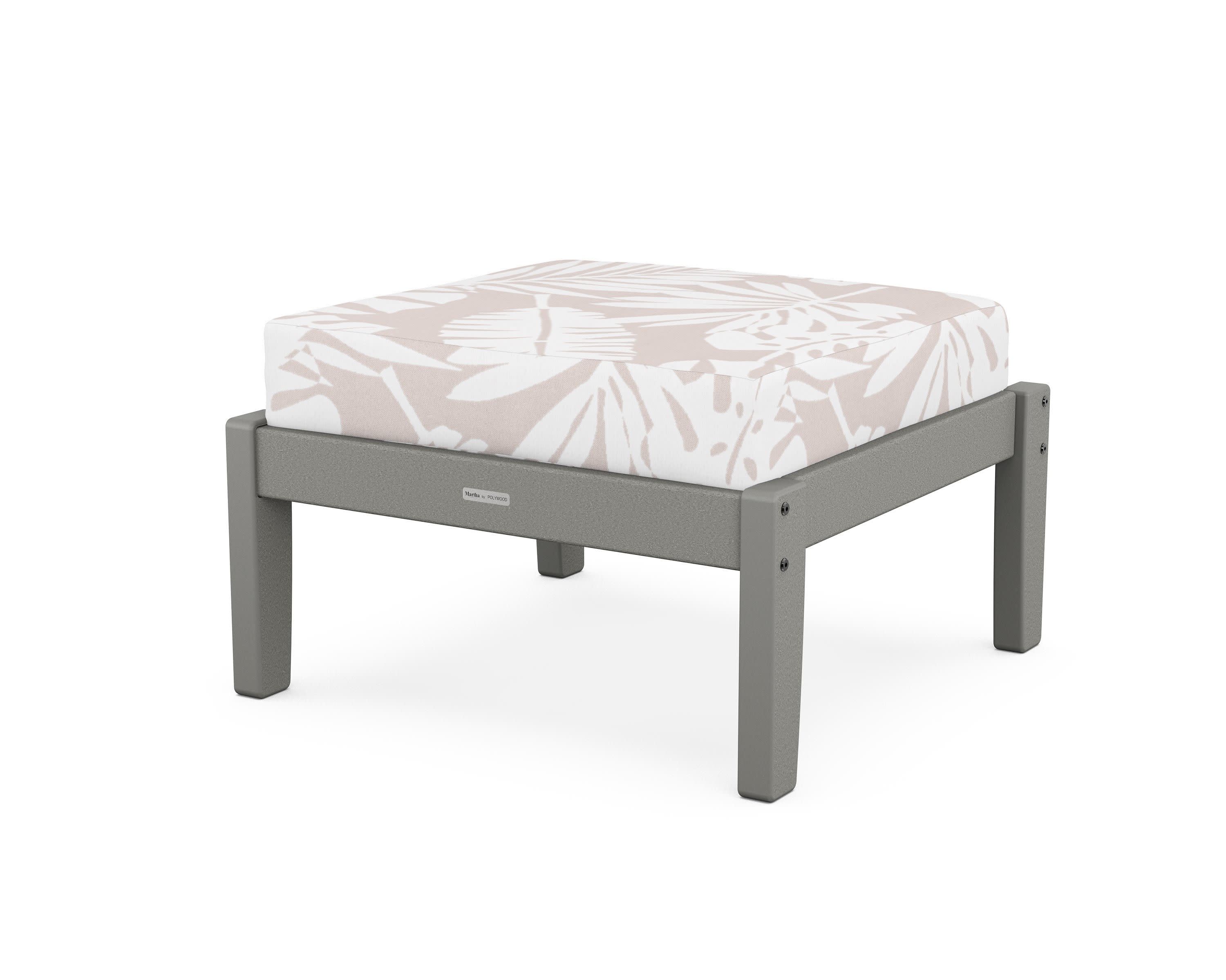 Chinoiserie Deep Seating Ottoman in Slate Grey / Leaf Dune Burlap