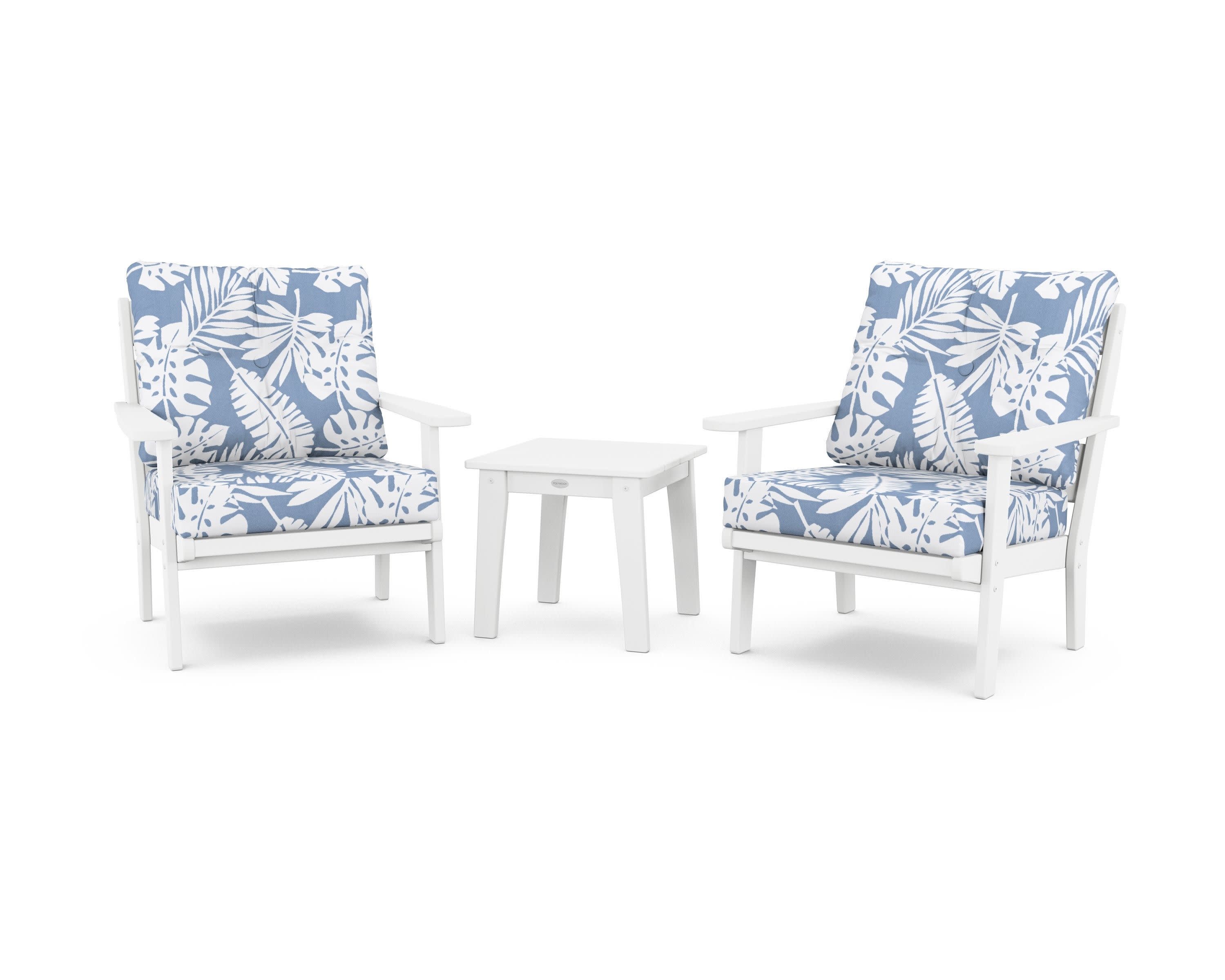 Lakeside 3-Piece Deep Seating Chair Set in White / Leaf Sky Blue