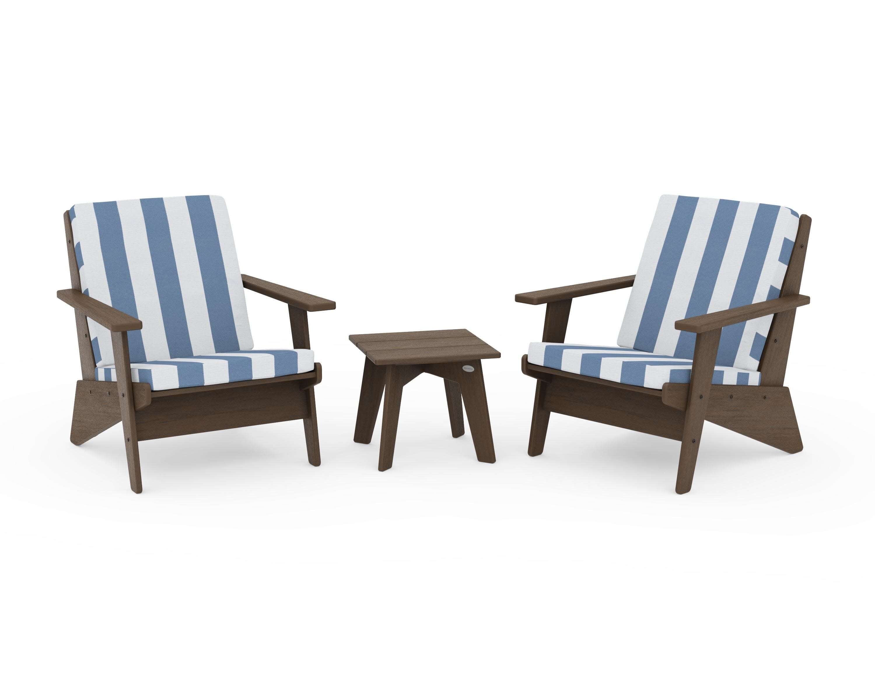 Riviera Modern Lounge 3-Piece Set in Kona / Cabana Stripe Sky Blue