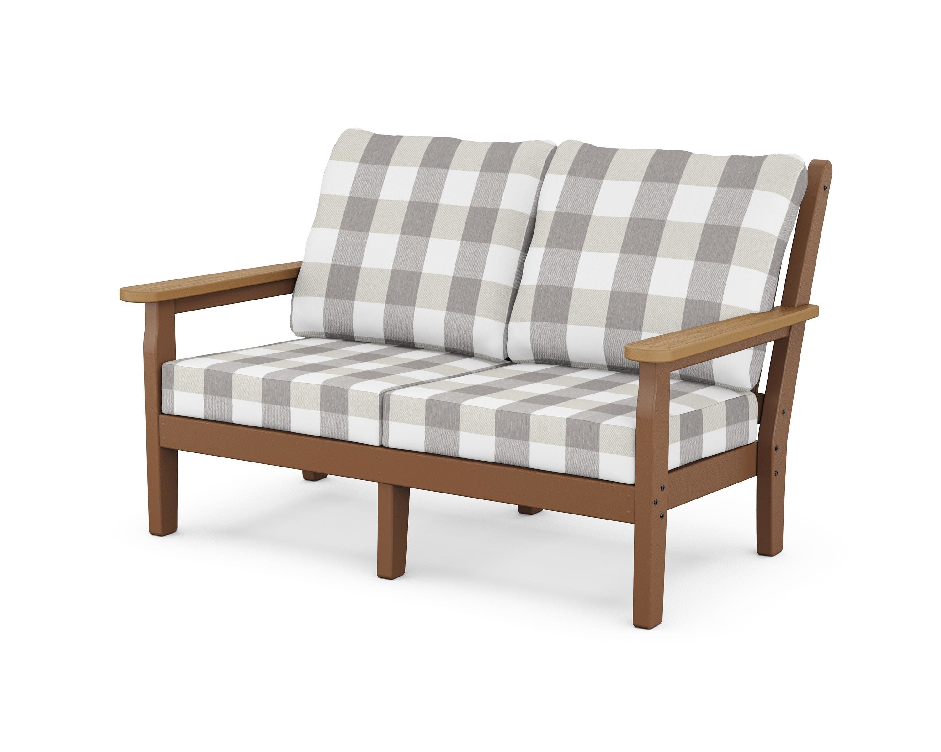 Chippendale Deep Seating Loveseat in Teak / Natural / Buffalo Plaid Grey Mist