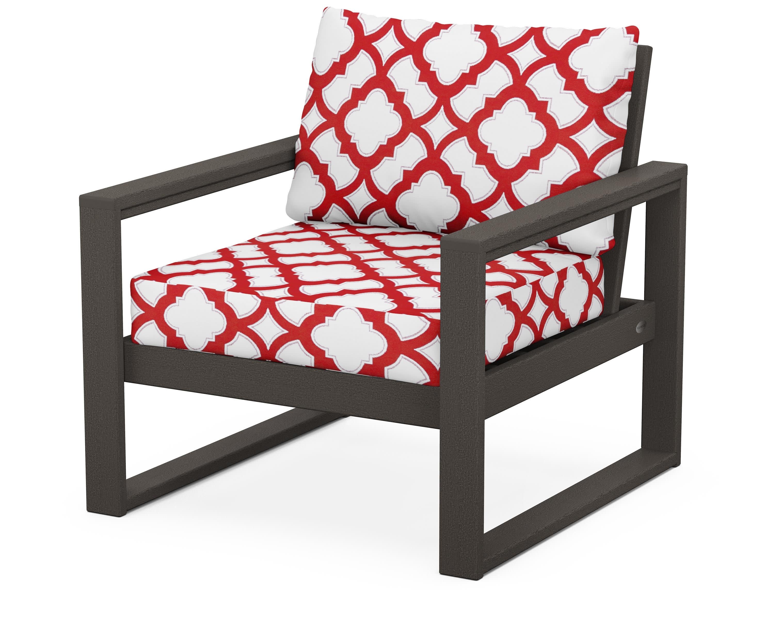 EDGE Club Chair in Vintage Coffee / Trellis Crimson