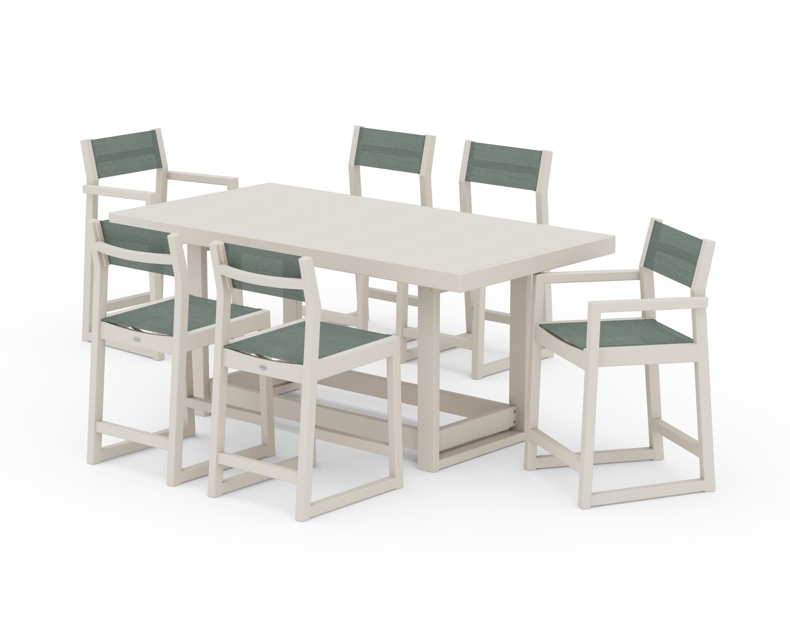 EDGE Sling 7-Piece Counter Table Set in Sand / Dupioni Sea Mist Sling
