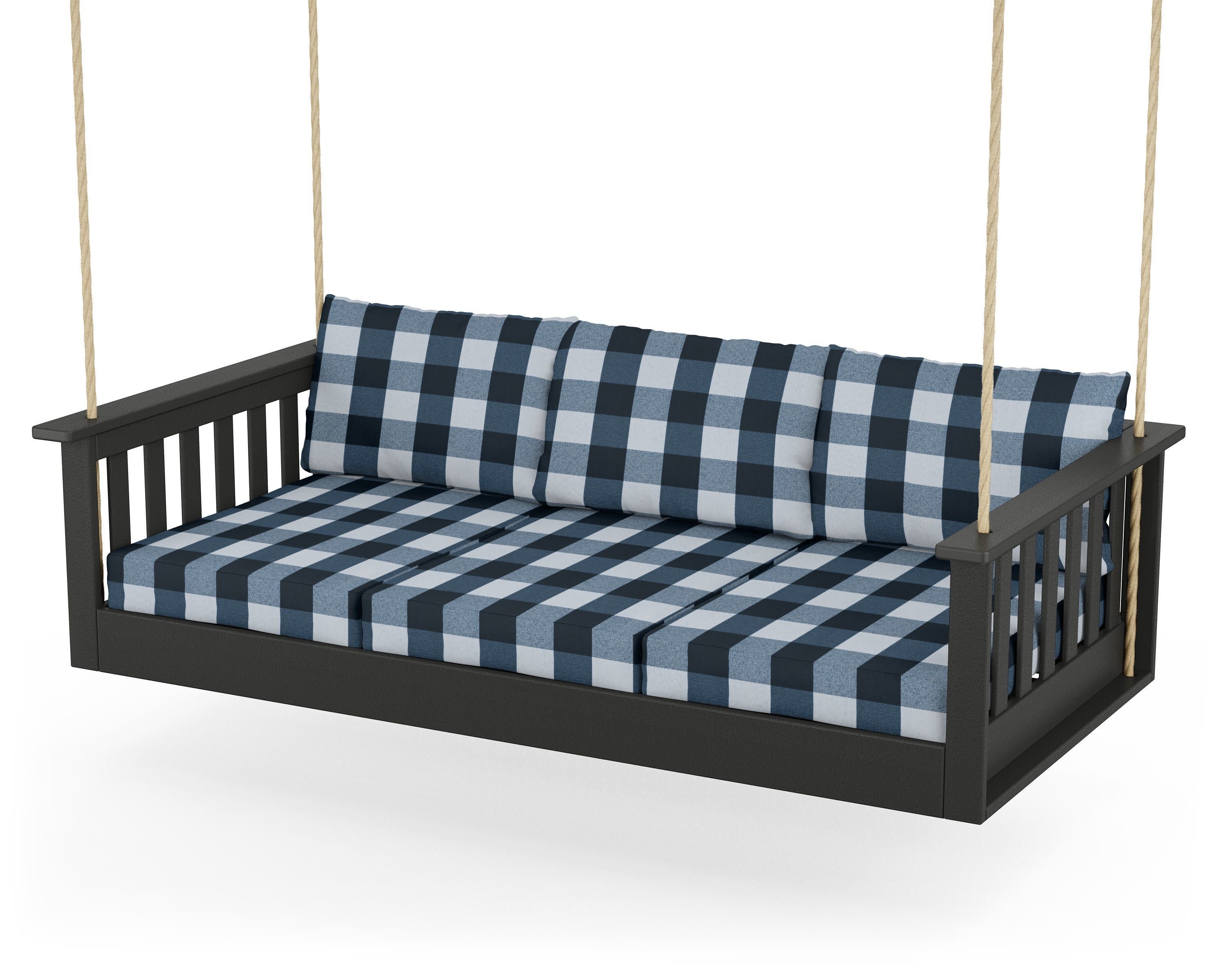 Vineyard Daybed Swing in Black / Buffalo Plaid Marine Indigo