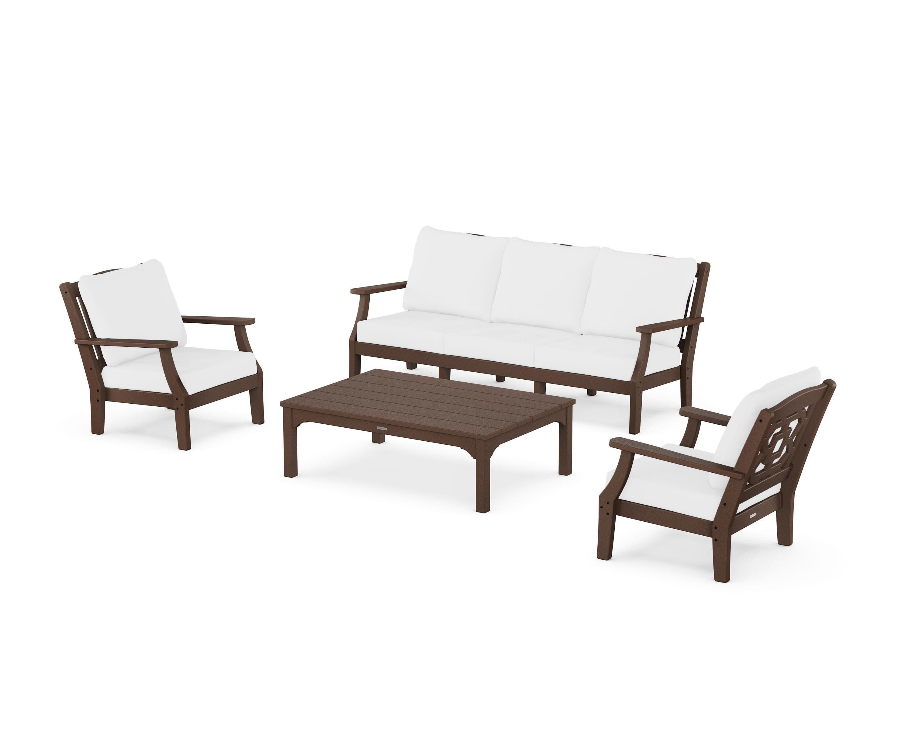 Chinoiserie 4-Piece Deep Seating Set with Sofa in Mahogany / Natural