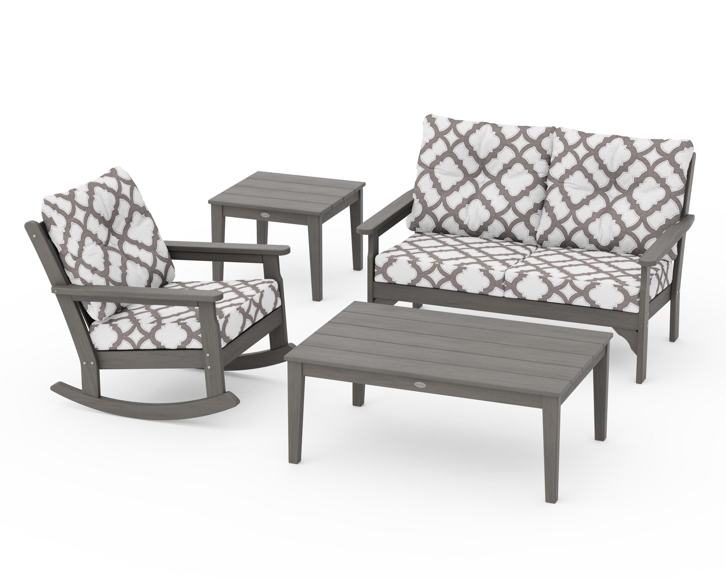 Vineyard 4-Piece Deep Seating Rocker Set in Driftwood / Trellis Grey Mist