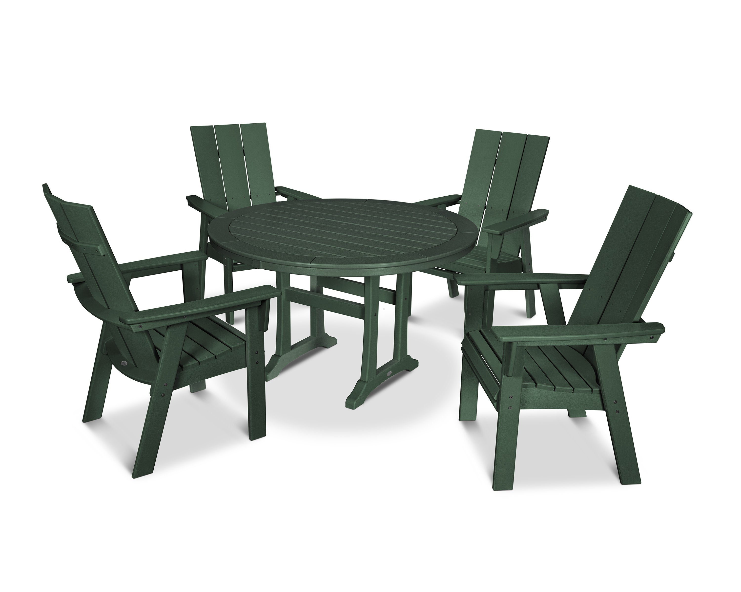 Modern Curveback Adirondack 5-Piece Nautical Trestle Dining Set in Green