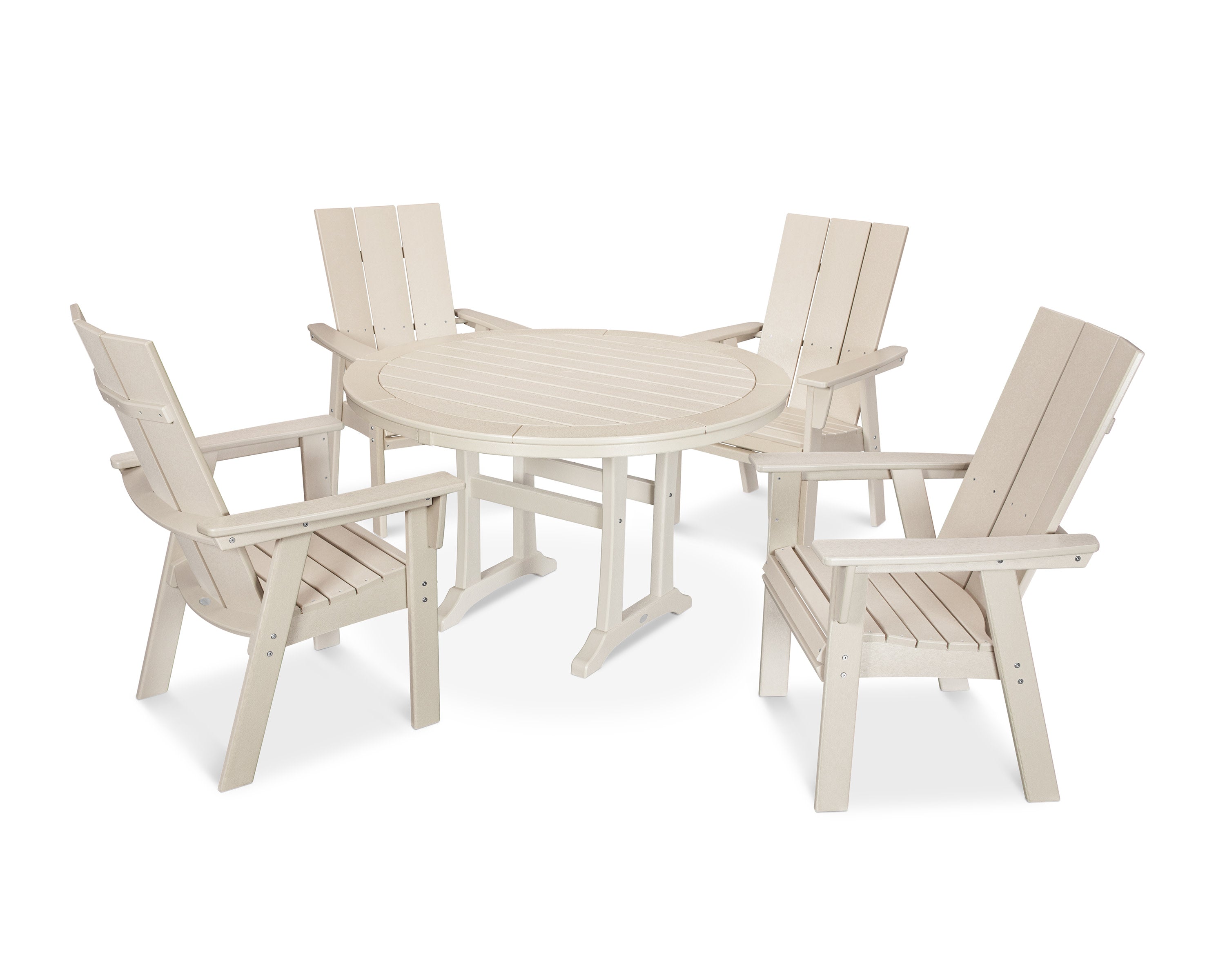 Modern Curveback Adirondack 5-Piece Nautical Trestle Dining Set in Sand