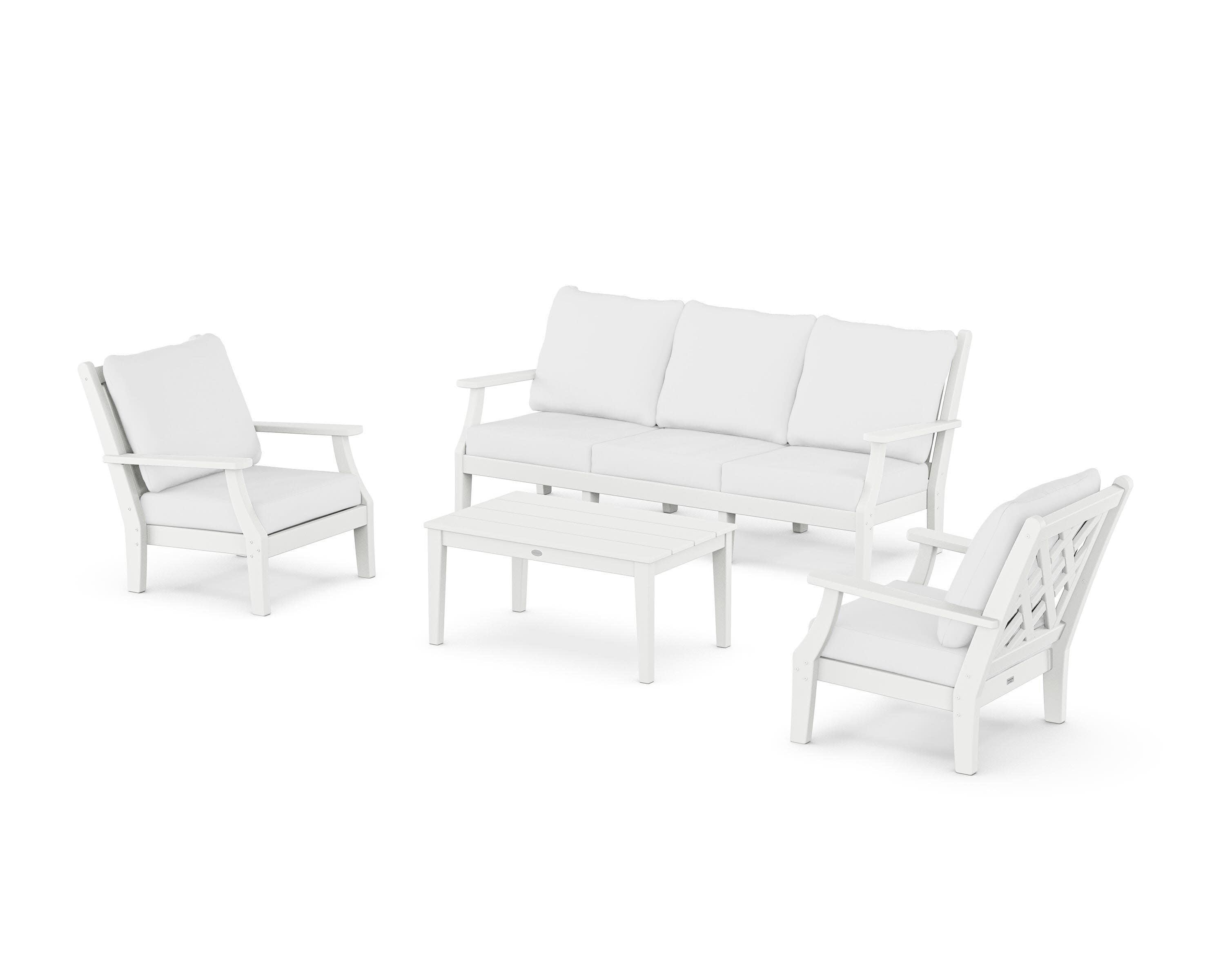 Wovendale 4-Piece Deep Seating Set with Sofa in White / Natural