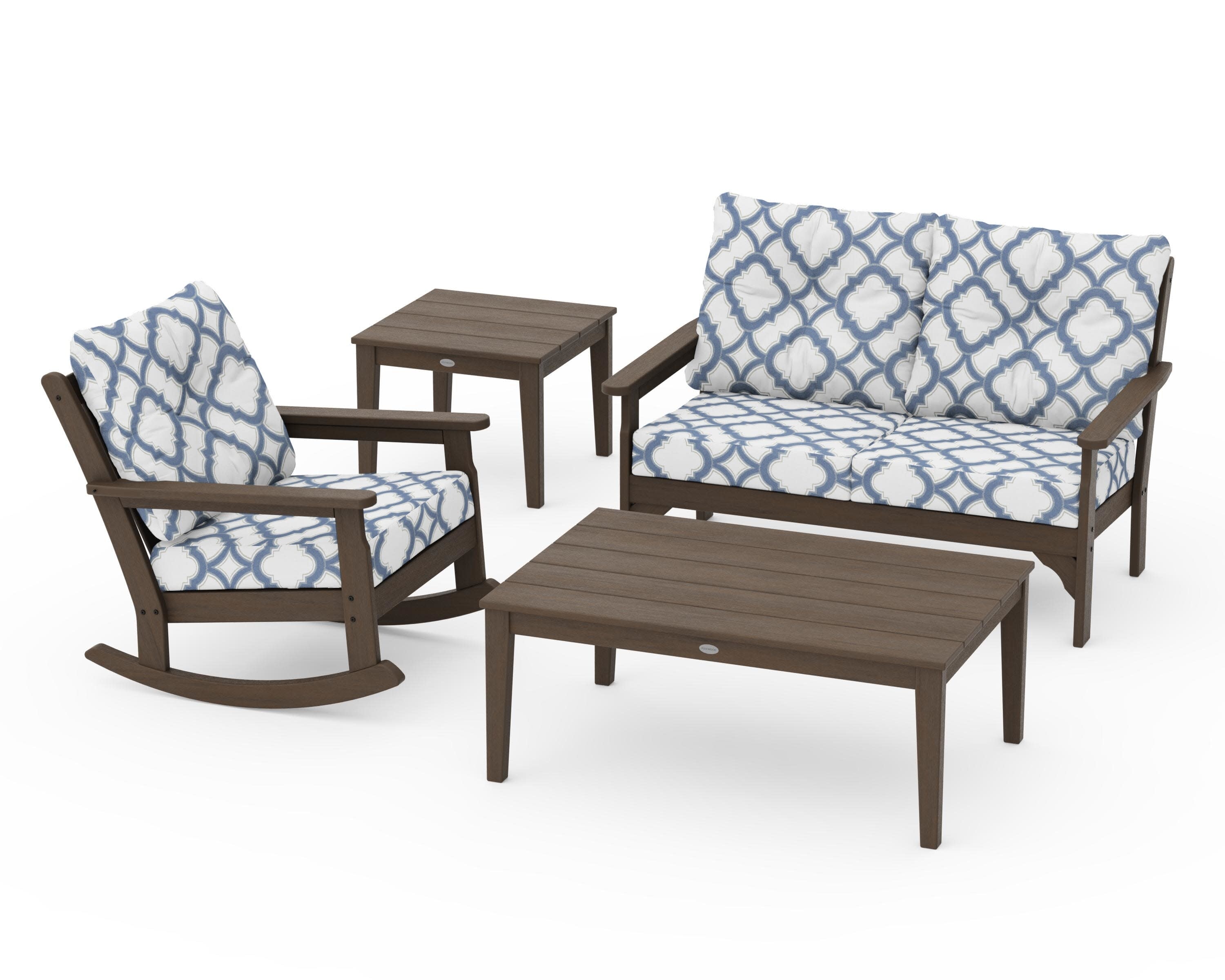Vineyard 4-Piece Deep Seating Rocker Set in Kona / Trellis Sky Blue