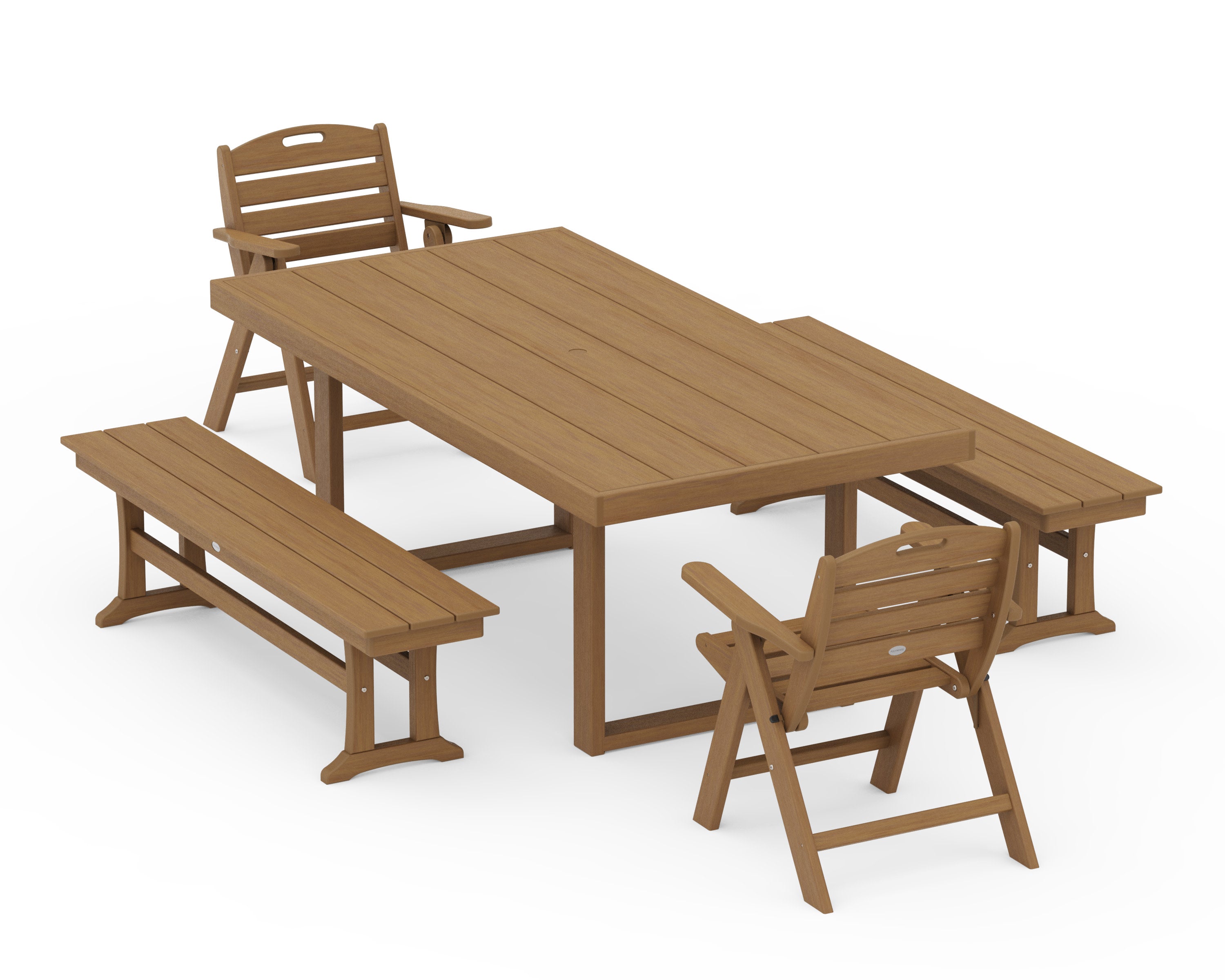 Nautical Lowback 5-Piece Dining Set with Benches in Natural