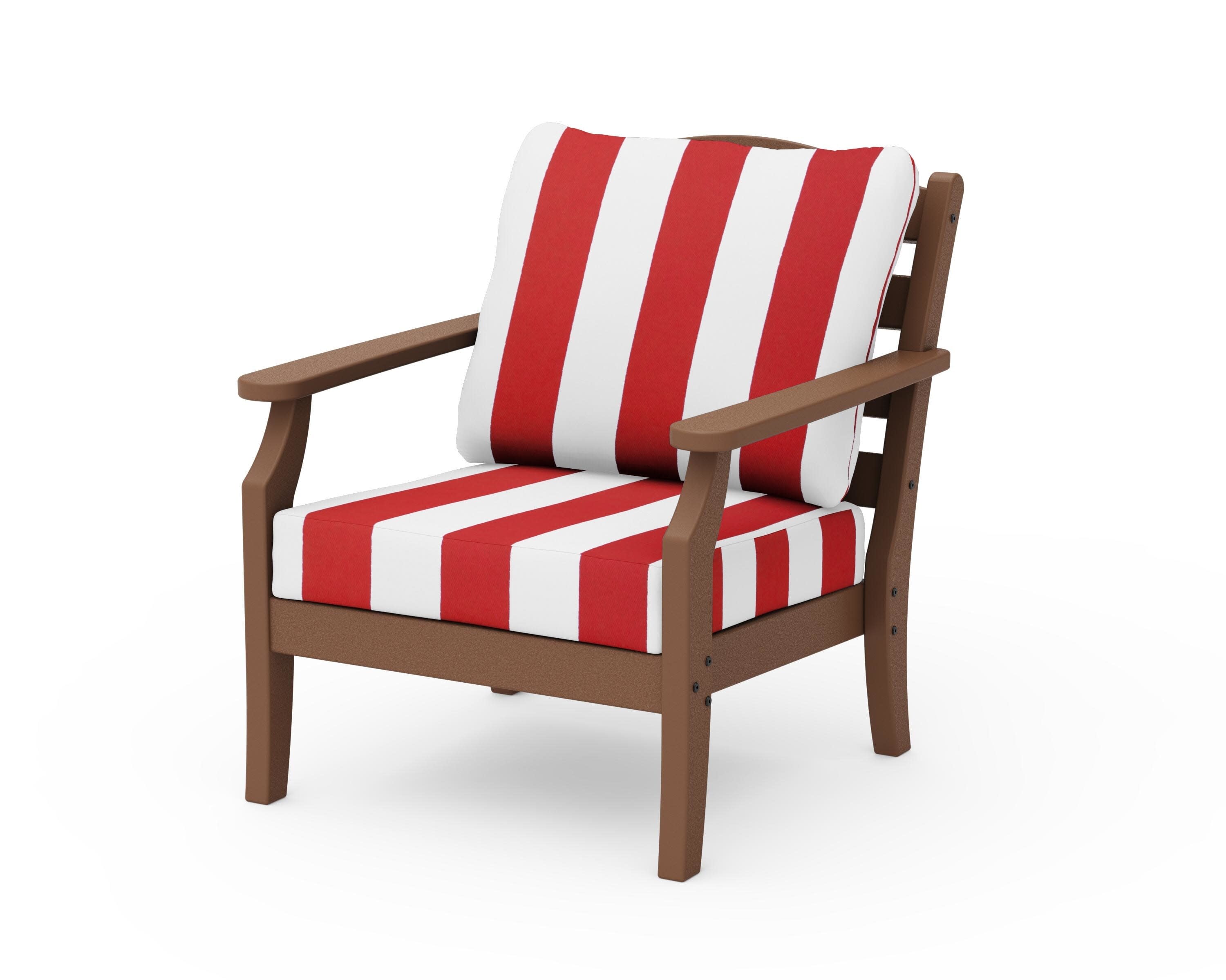 Savannah Deep Seating Chair in Teak / Cabana Stripe Crimson