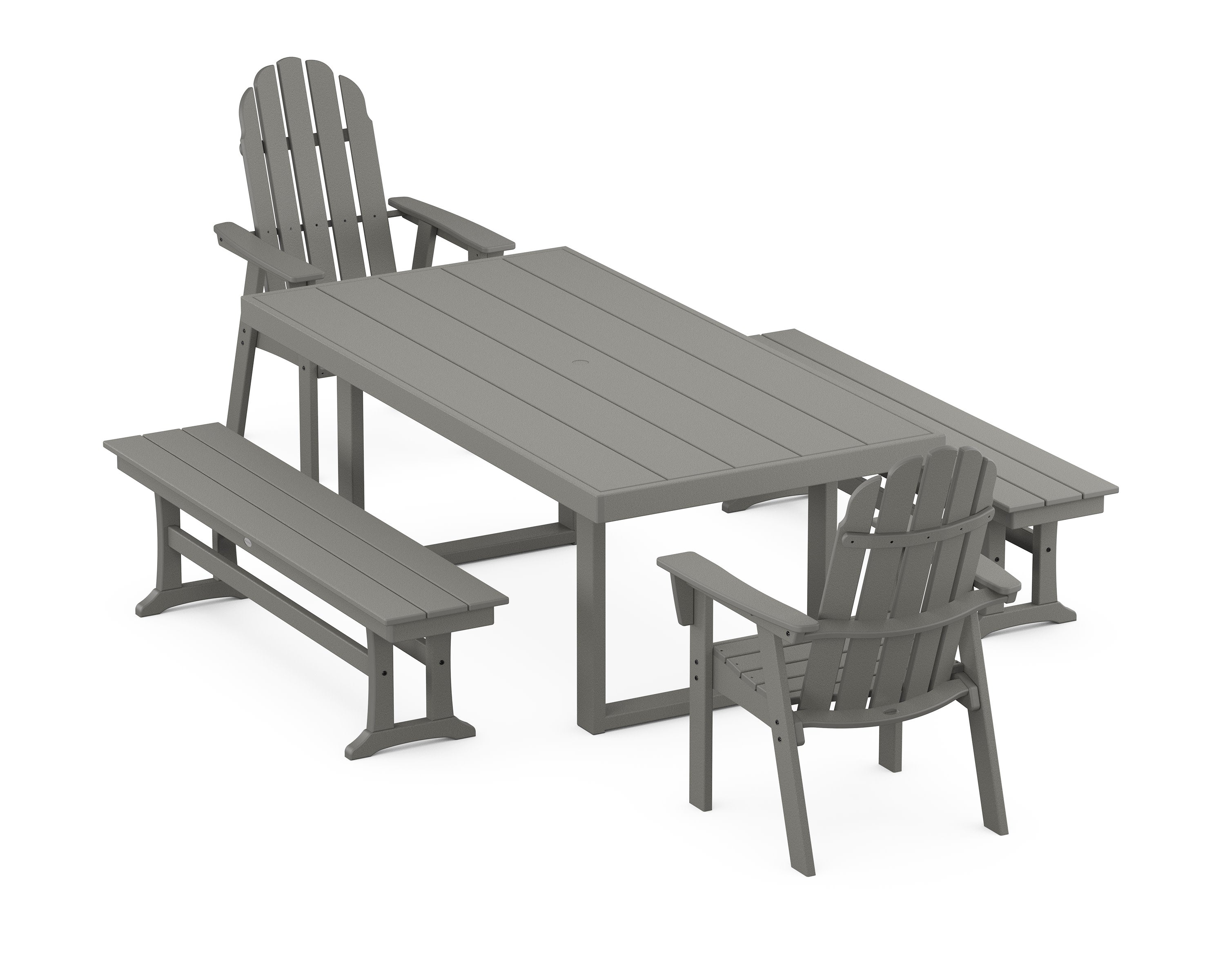 Vineyard Adirondack 5-Piece Dining Set with Benches in Slate Grey