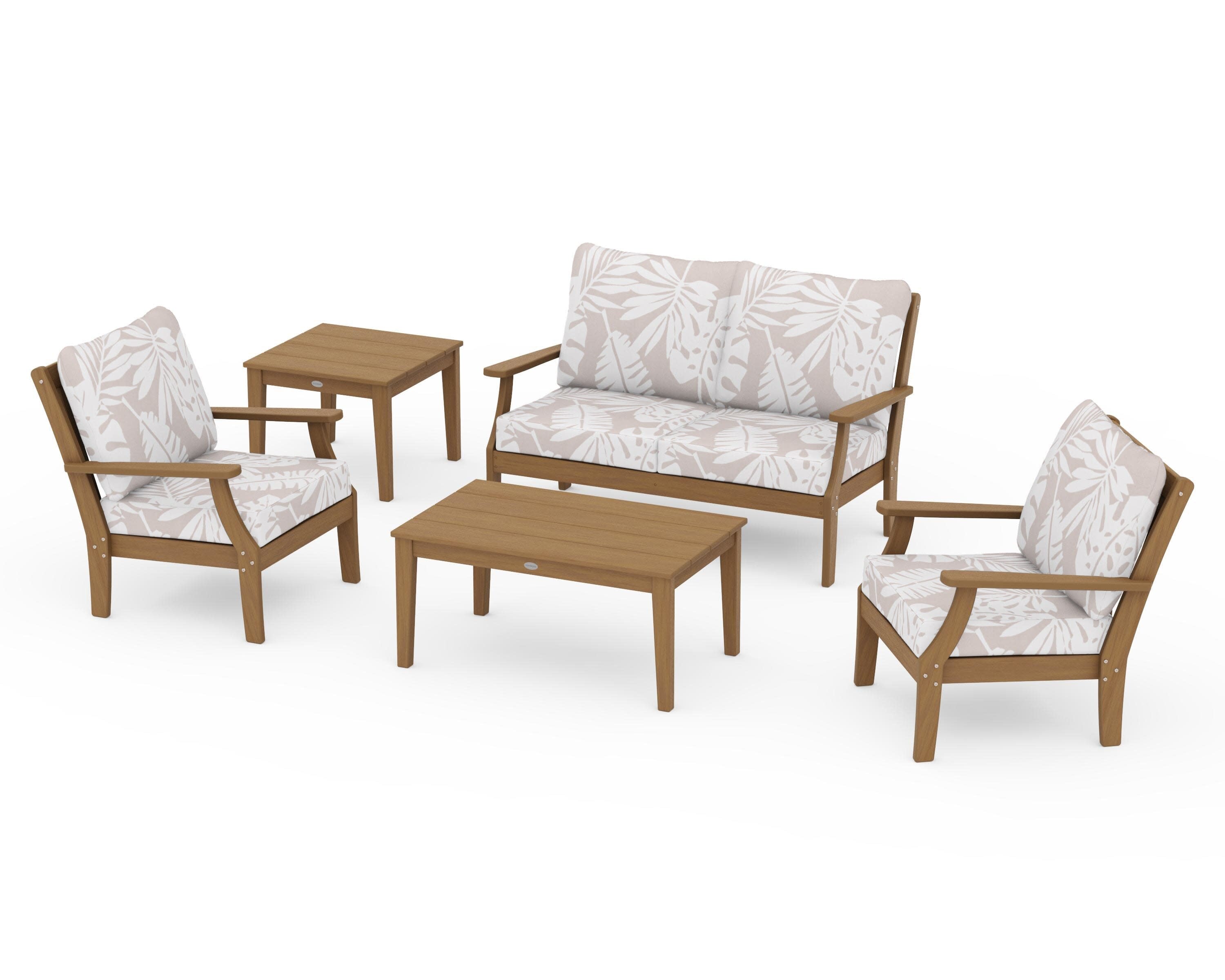 Braxton 5-Piece Deep Seating Set in Natural / Leaf Dune Burlap