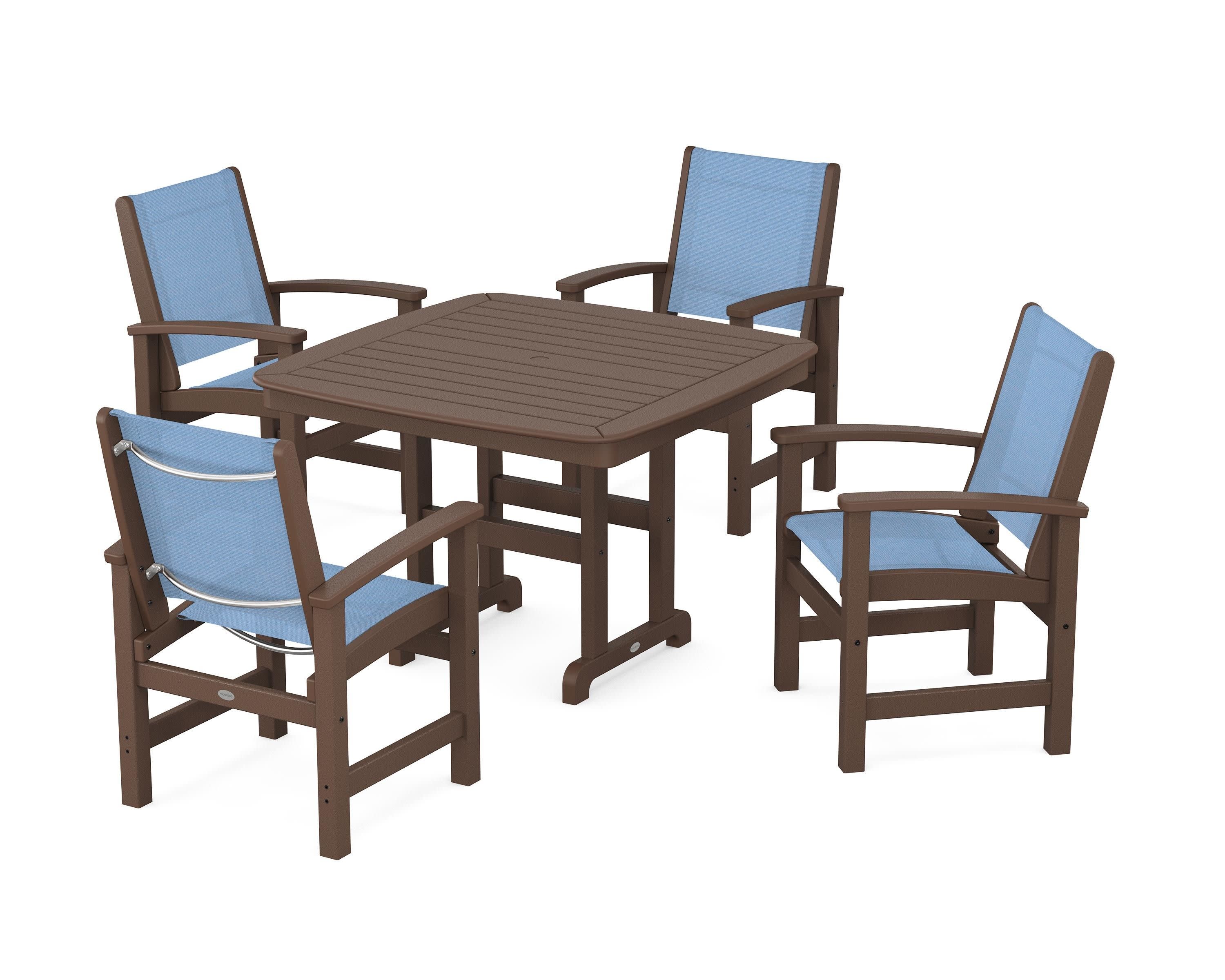 Coastal 5-Piece Dining Set in Mahogany / Poolside Sling