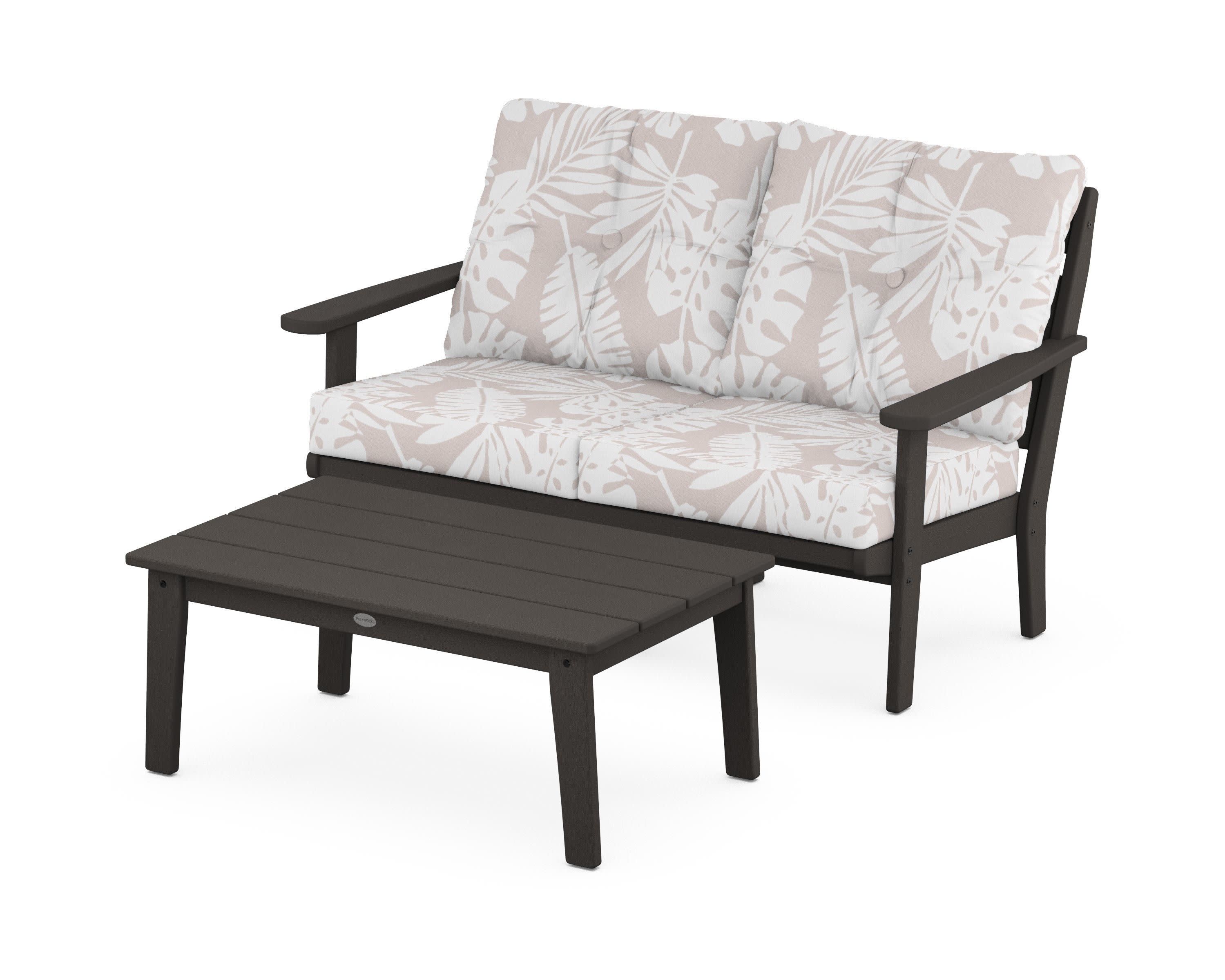 Lakeside 2-Piece Lounge Loveseat Set in Vintage Coffee / Leaf Dune Burlap