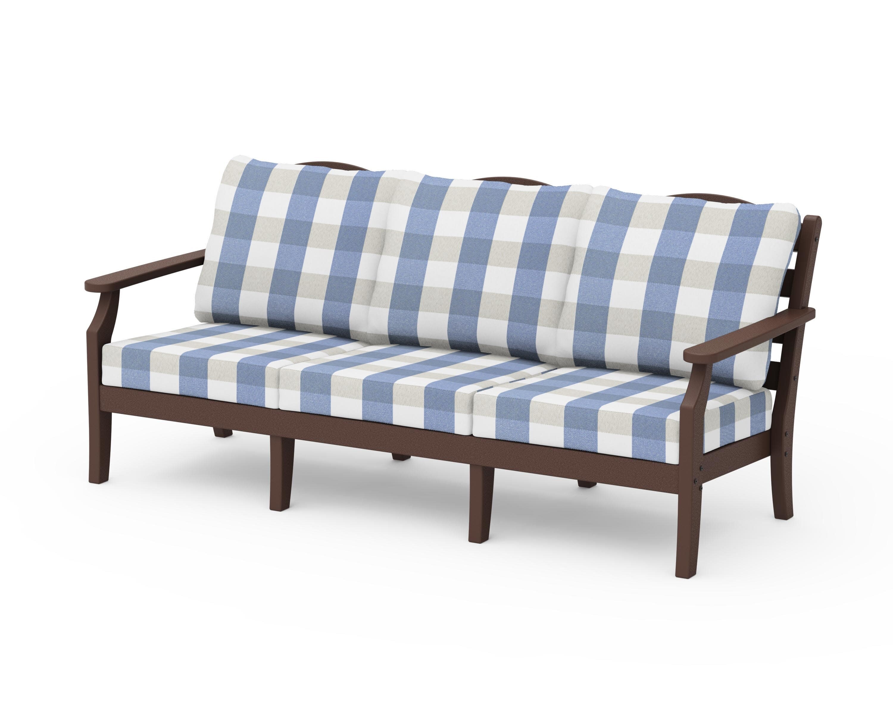 Savannah Deep Seating Sofa in Mahogany / Buffalo Plaid Sky Blue