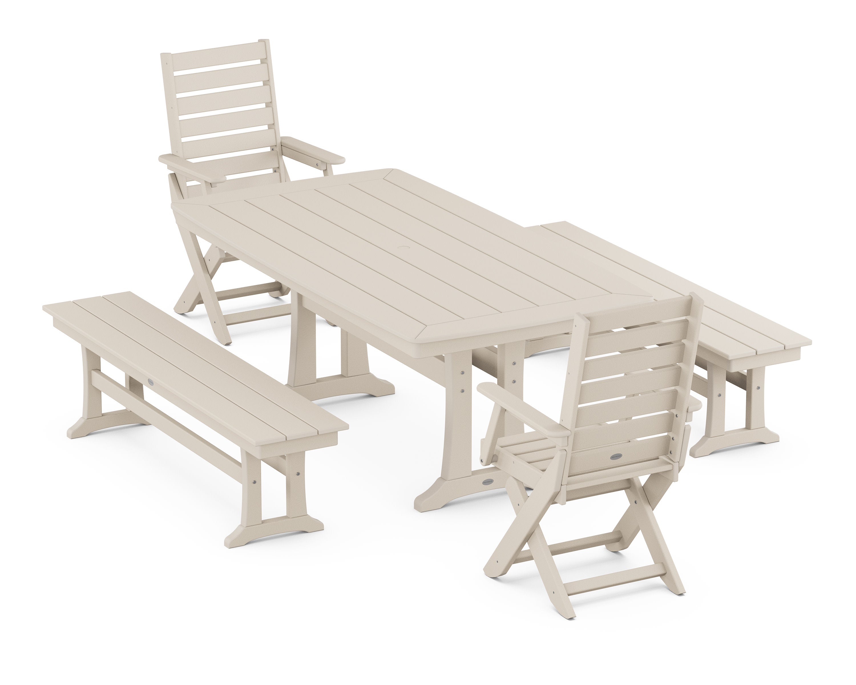 Captain Folding Chair 5-Piece Dining Set with Trestle Legs in Sand