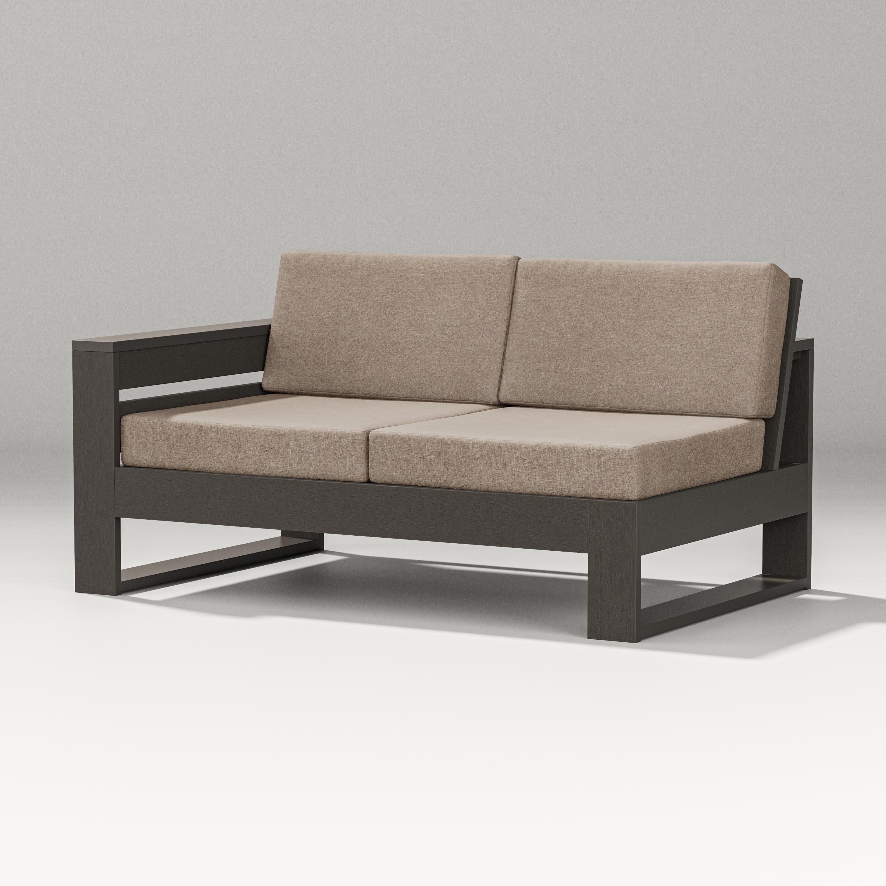 Latitude Modular Left Arm Loveseat in Vintage Coffee / Spiced Burlap