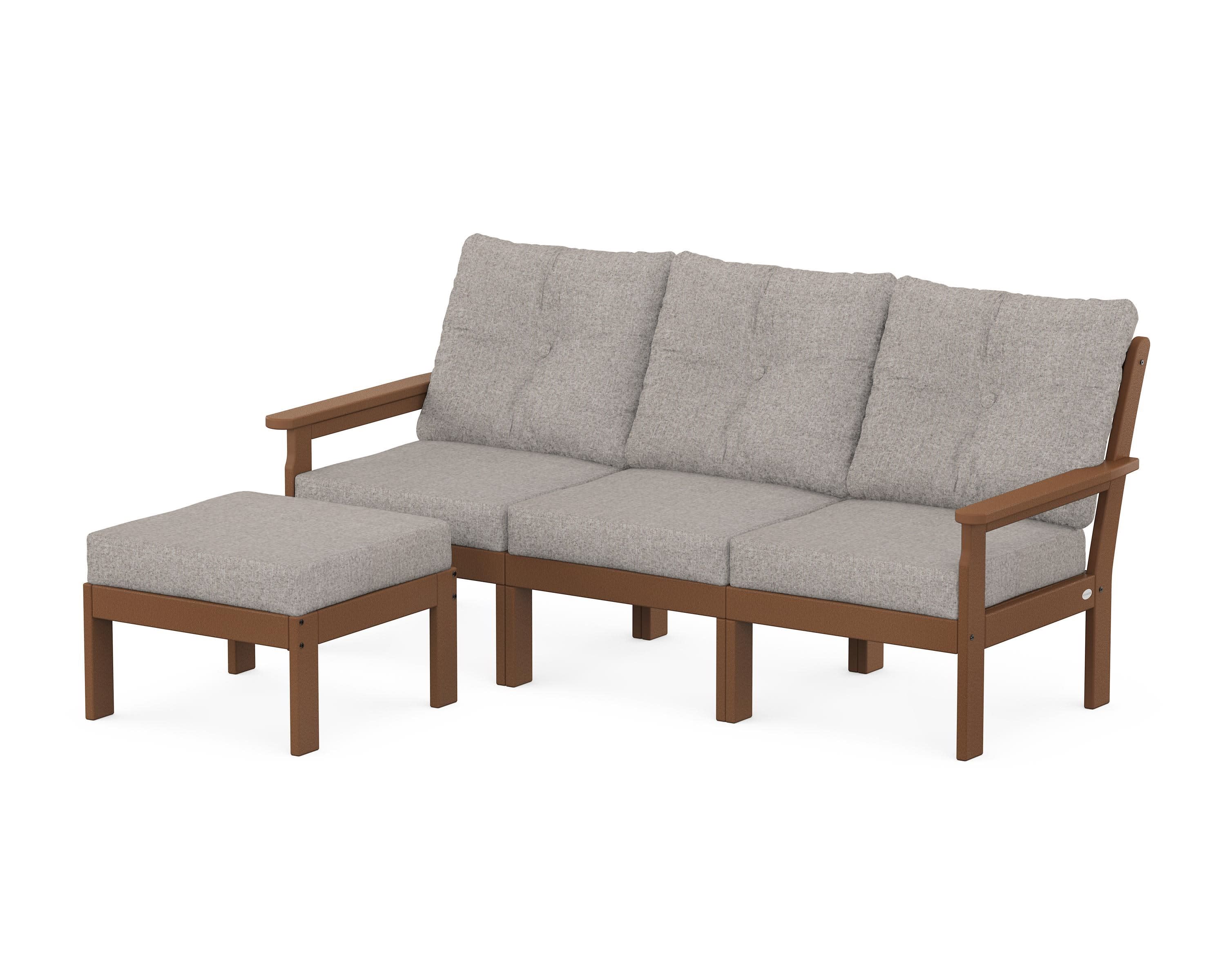 Vineyard 4-Piece Sectional with Ottoman in Teak / Weathered Tweed