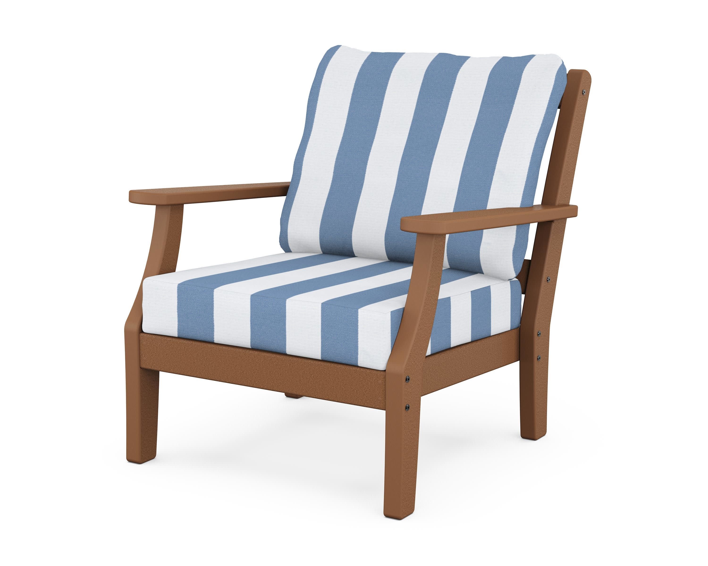 Chinoiserie Deep Seating Chair in Teak / Cabana Stripe Sky Blue