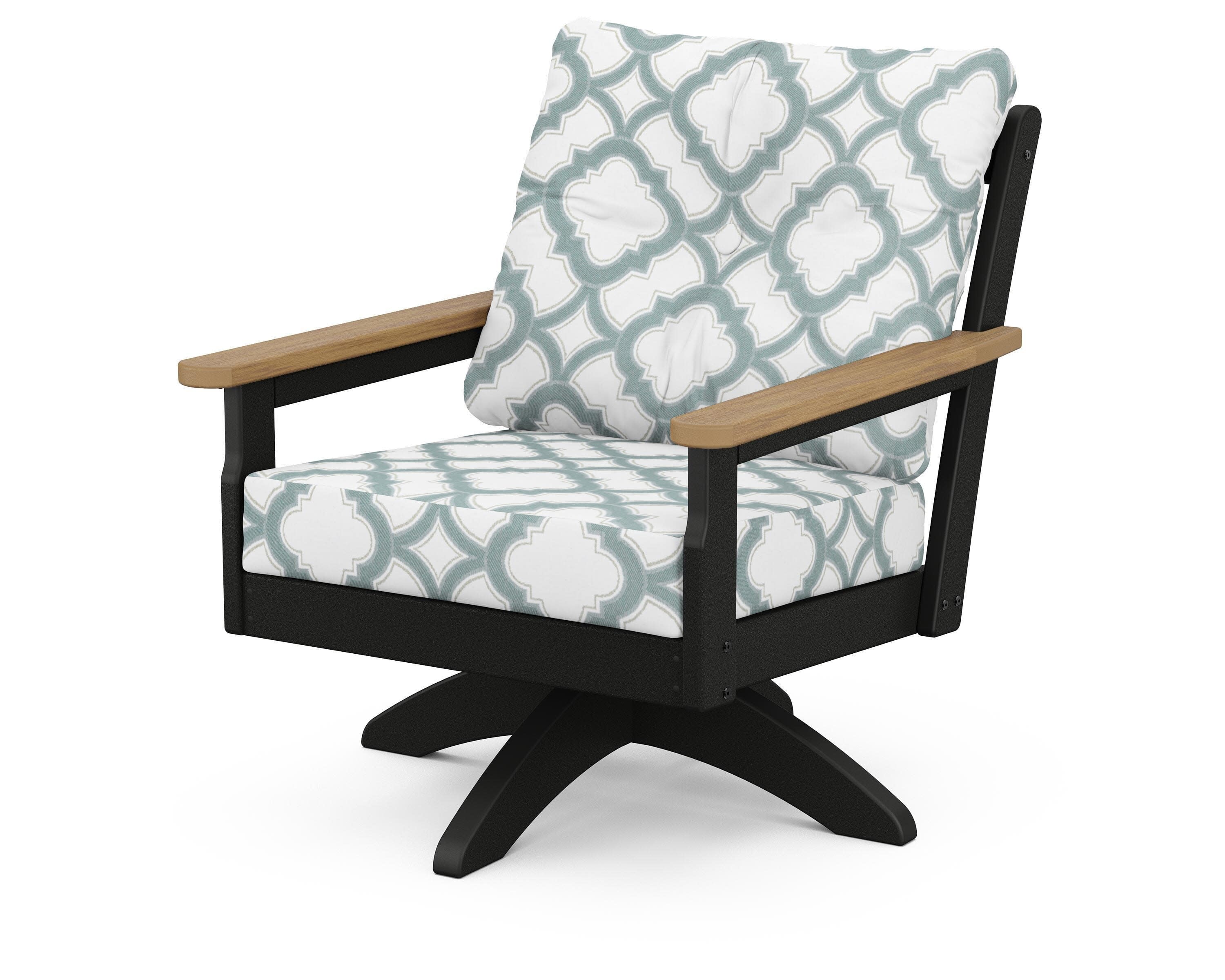 Vineyard Deep Seating Swivel Chair in Black / Natural / Trellis Glacier Spa
