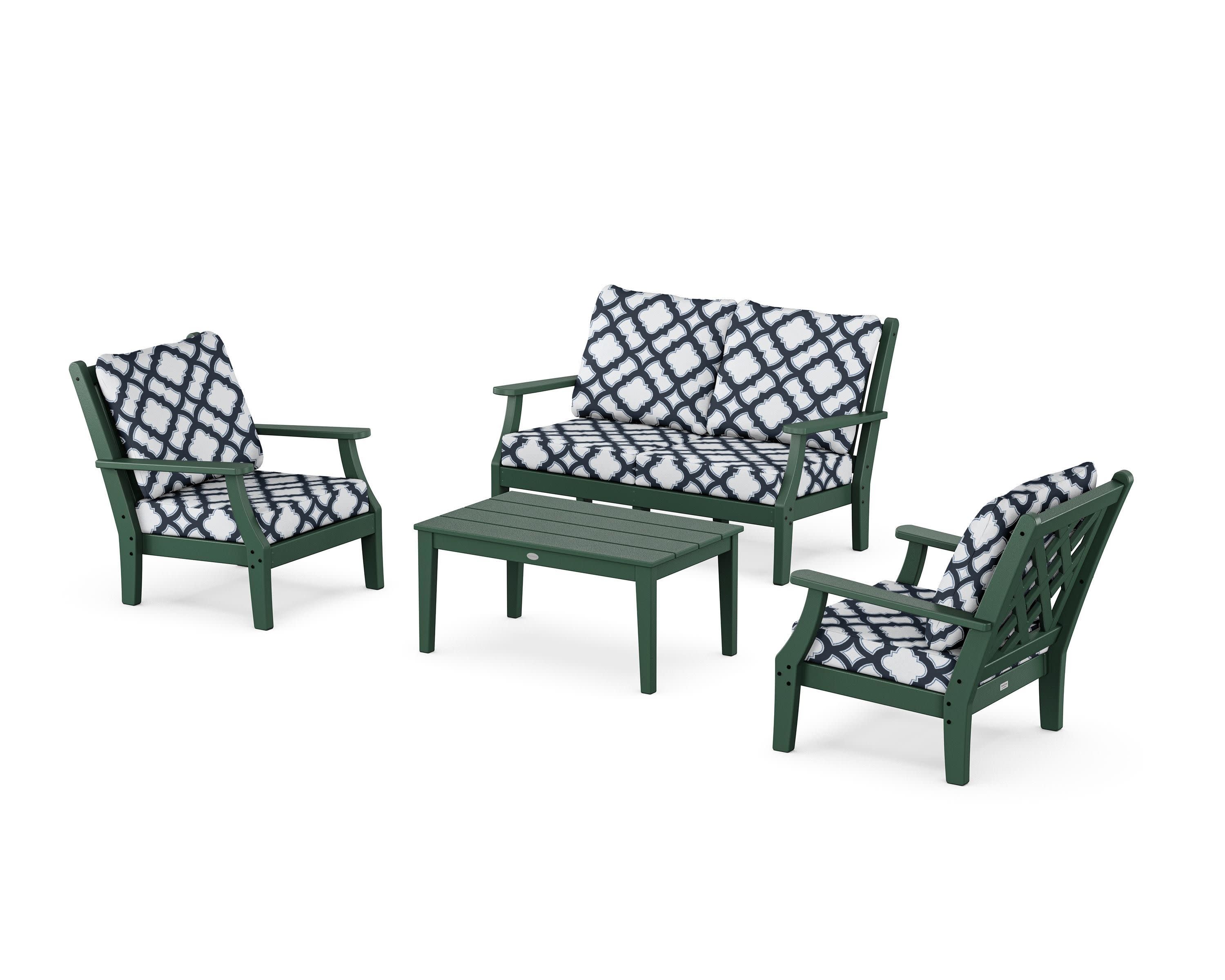 Wovendale 4-Piece Deep Seating Set with Loveseat in Green / Trellis Marine Indigo