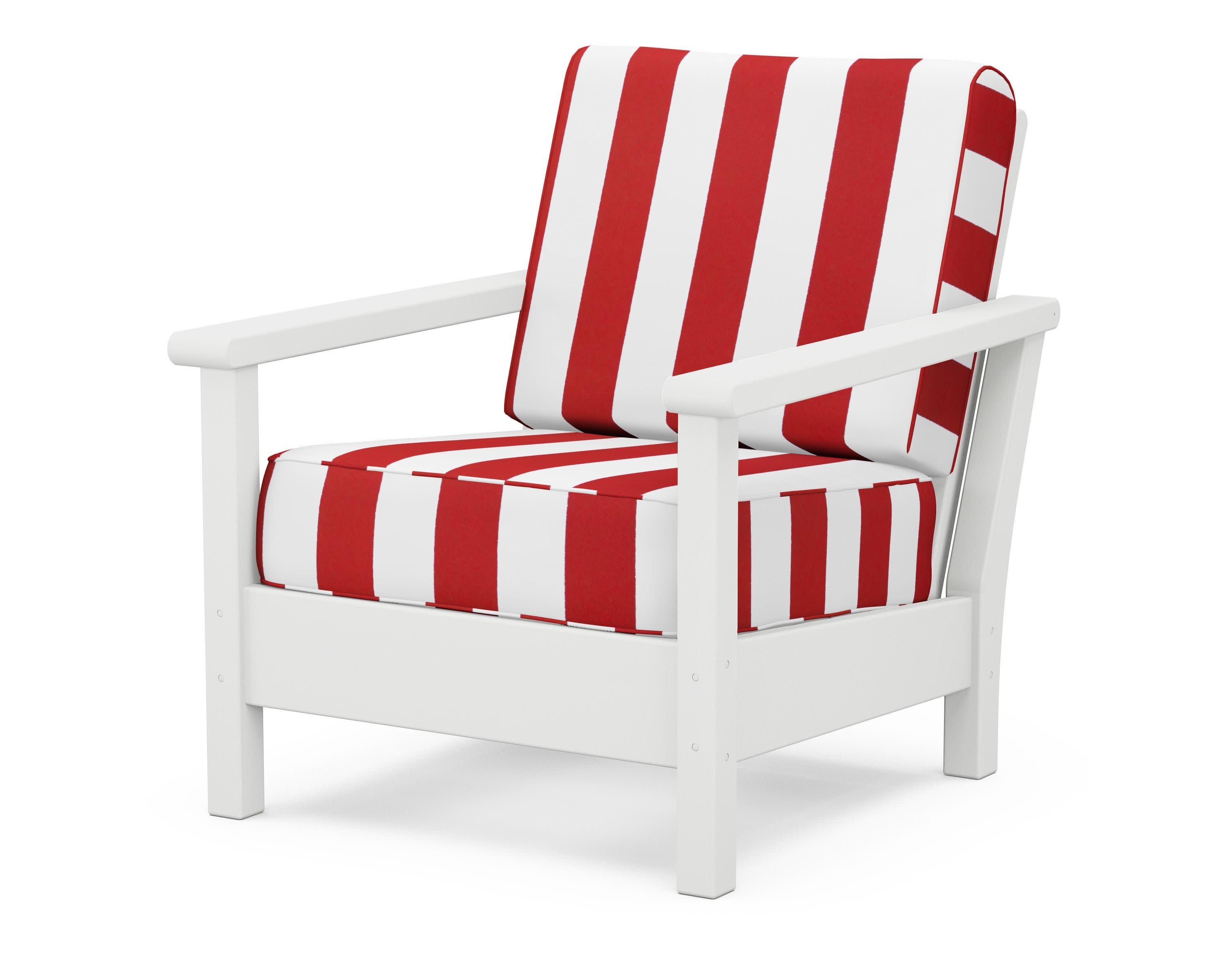 Harbour Deep Seating Chair in White / Cabana Stripe Crimson