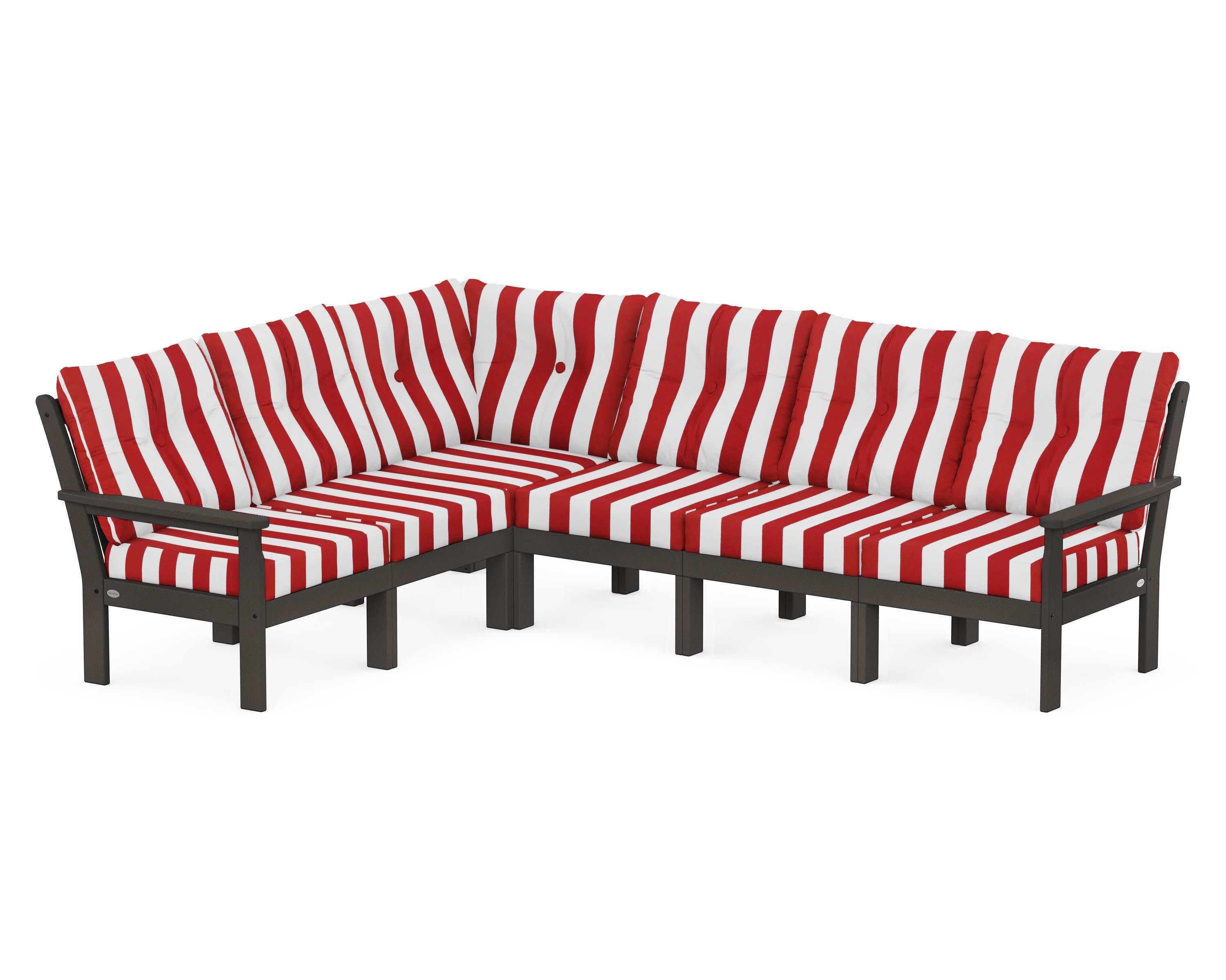 Vineyard 6-Piece Sectional in Vintage Coffee / Cabana Stripe Crimson