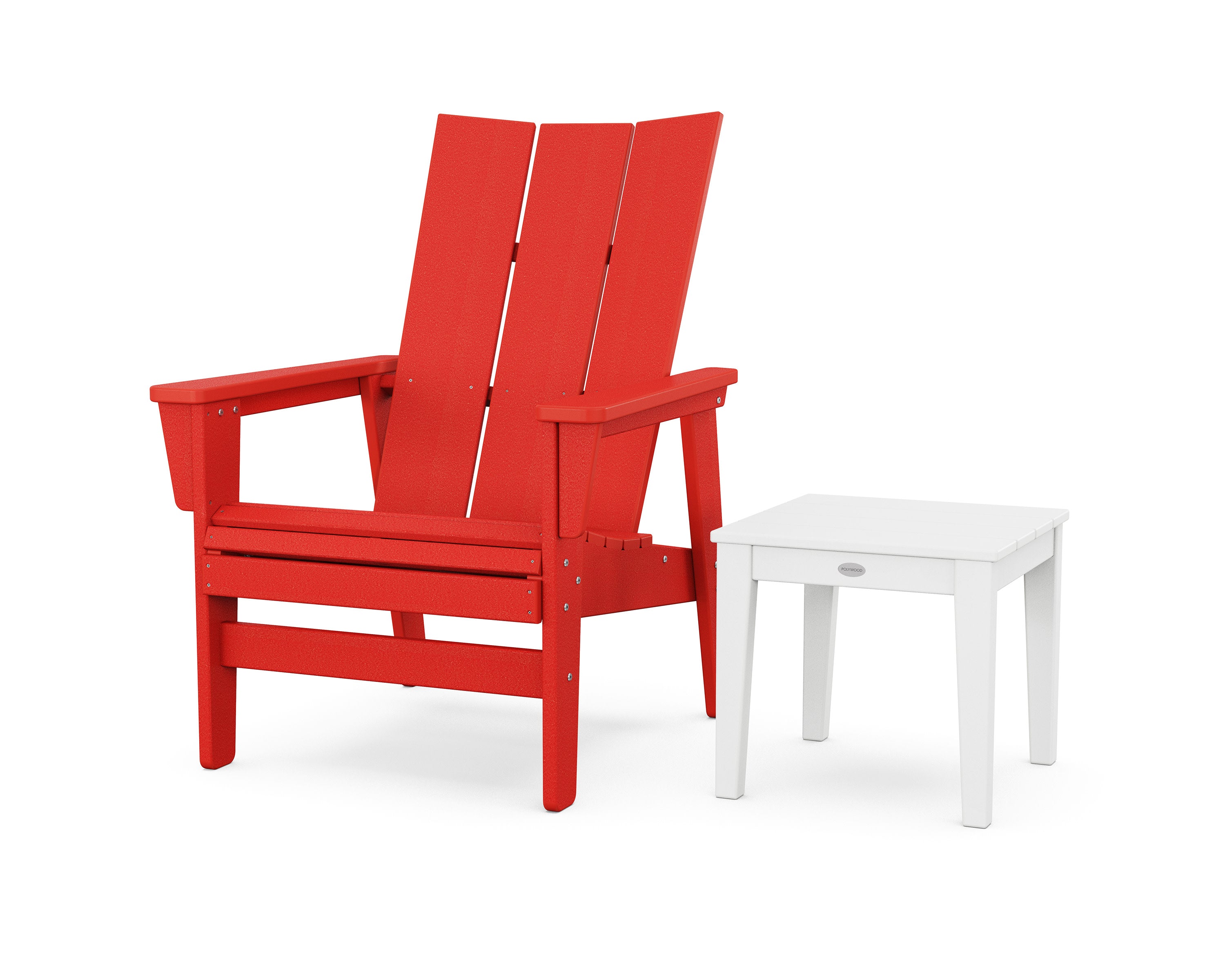 Modern Grand Upright Adirondack Chair with Side Table in Sunset Red / White