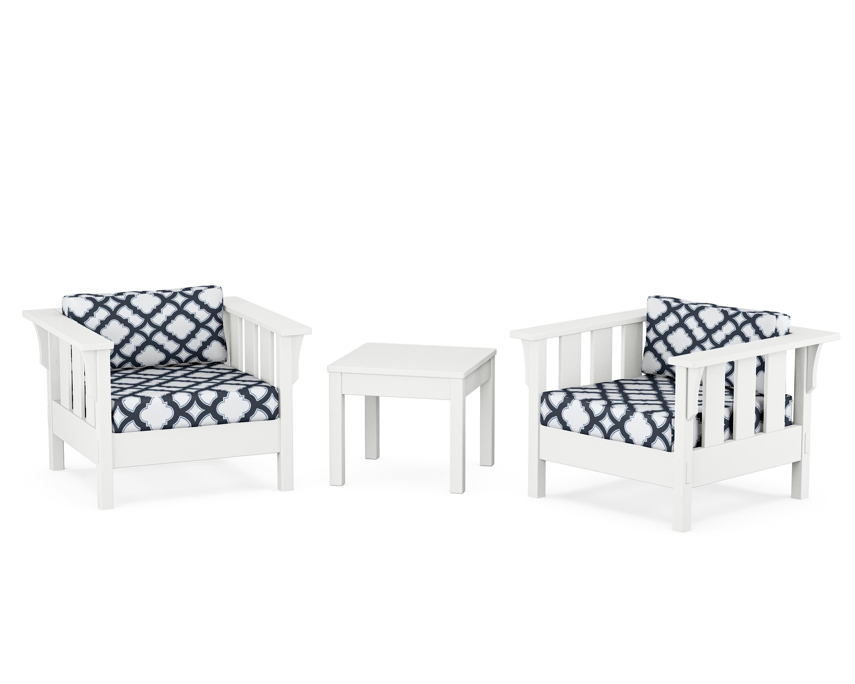 Acadia 3-Piece Deep Seating Set in White / Trellis Marine Indigo