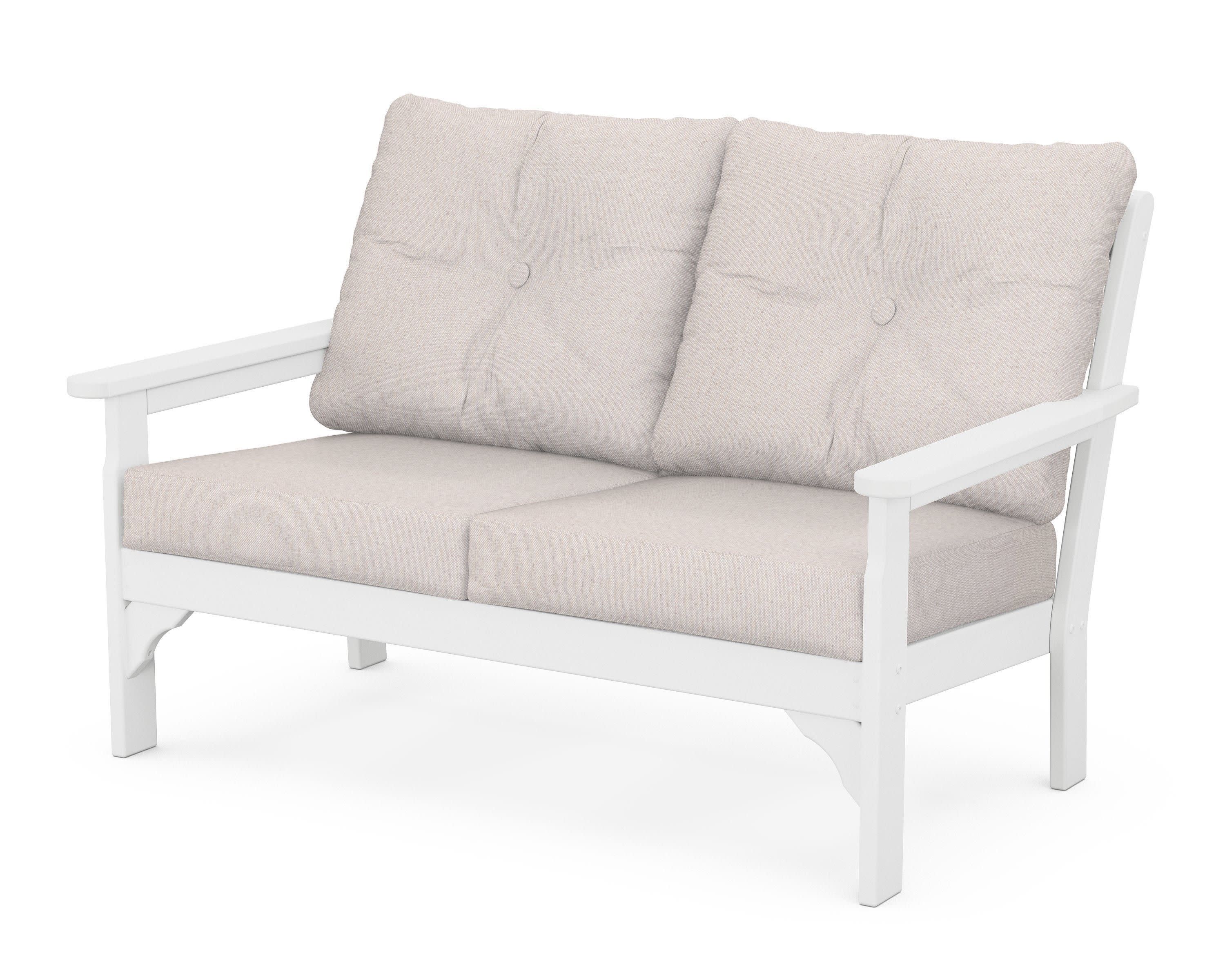 Vineyard Deep Seating Loveseat in White / Dune Burlap