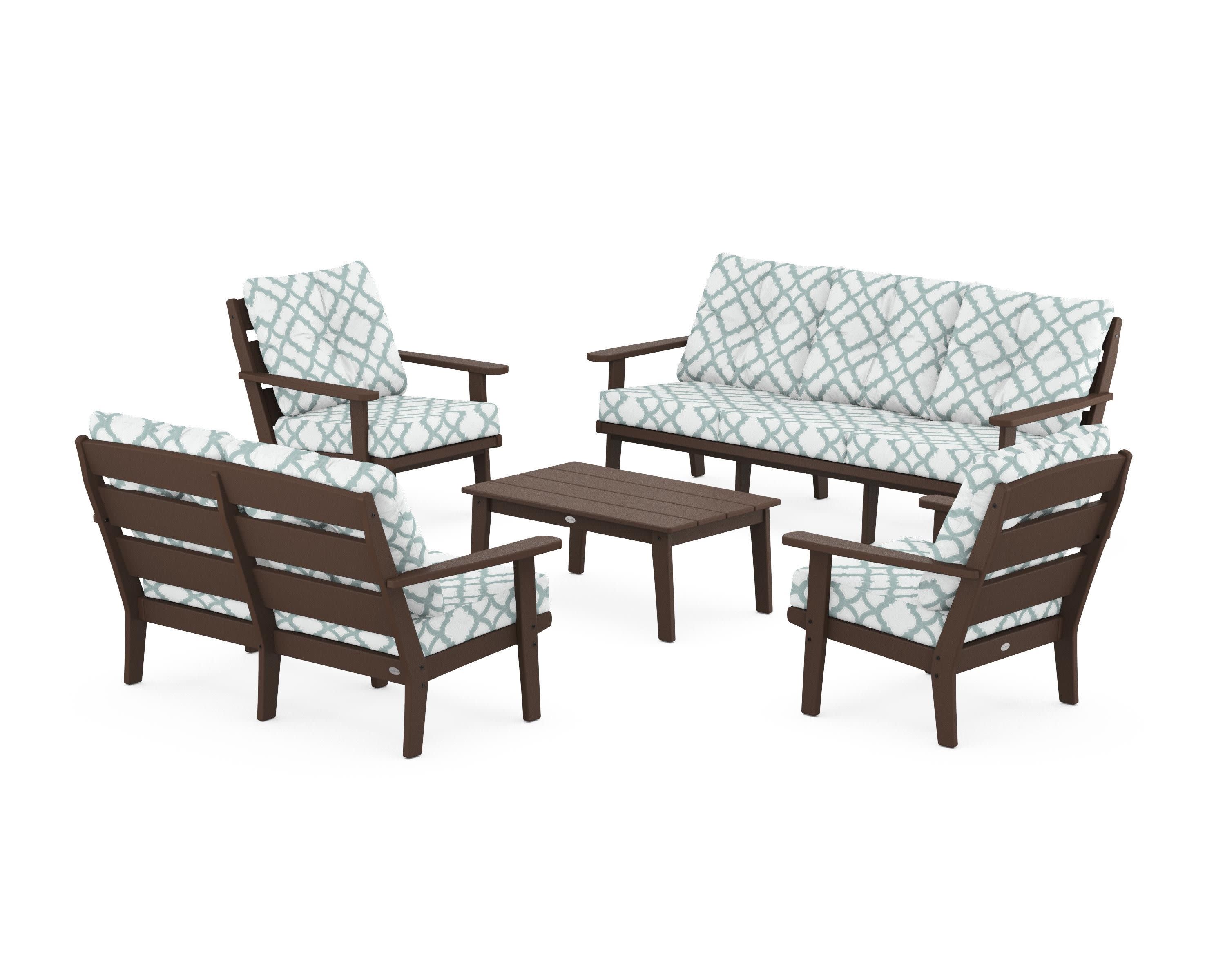 Lakeside 5-Piece Lounge Sofa Set in Mahogany / Trellis Glacier Spa
