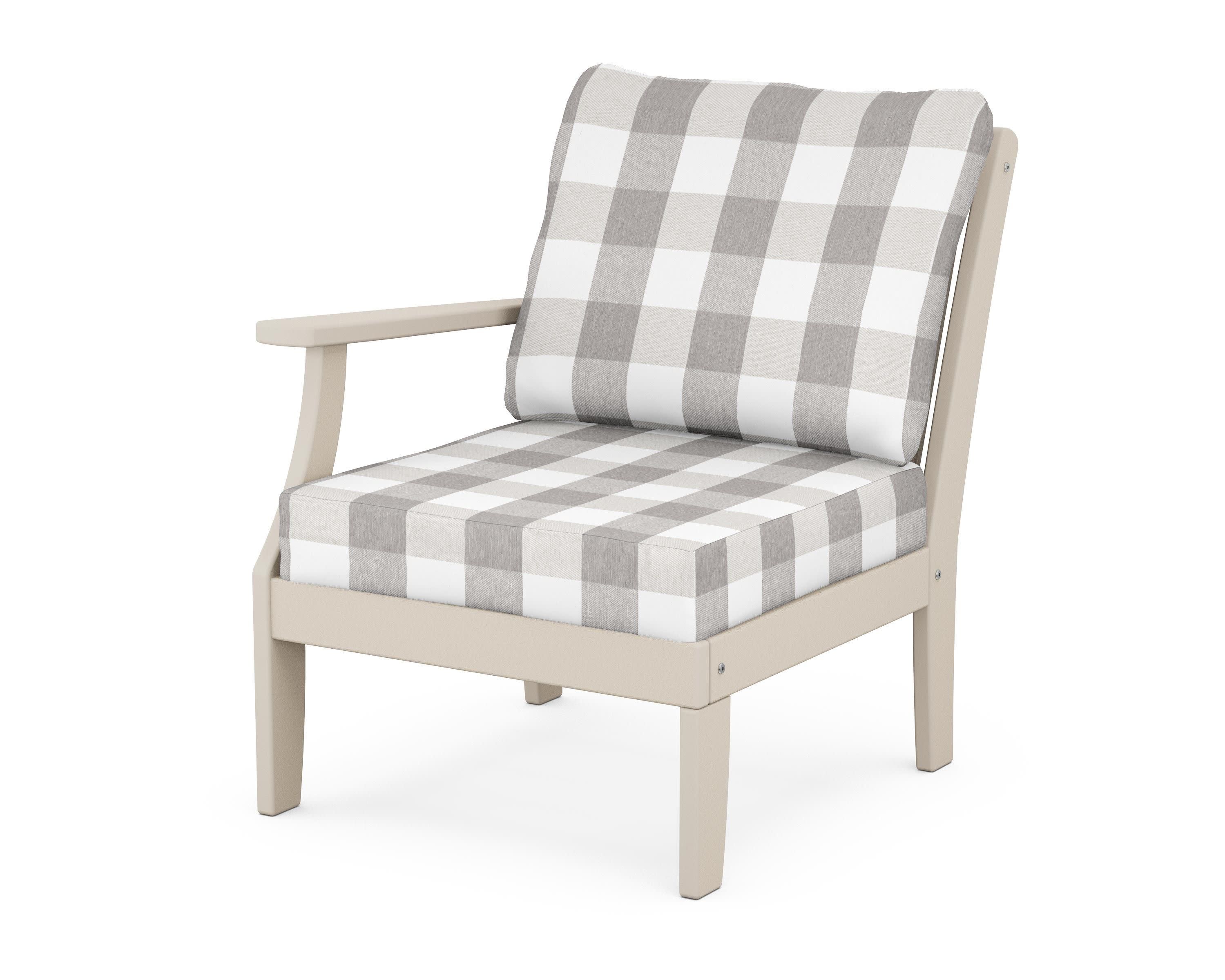 Braxton Modular Left Arm Chair in Sand / Buffalo Plaid Grey Mist