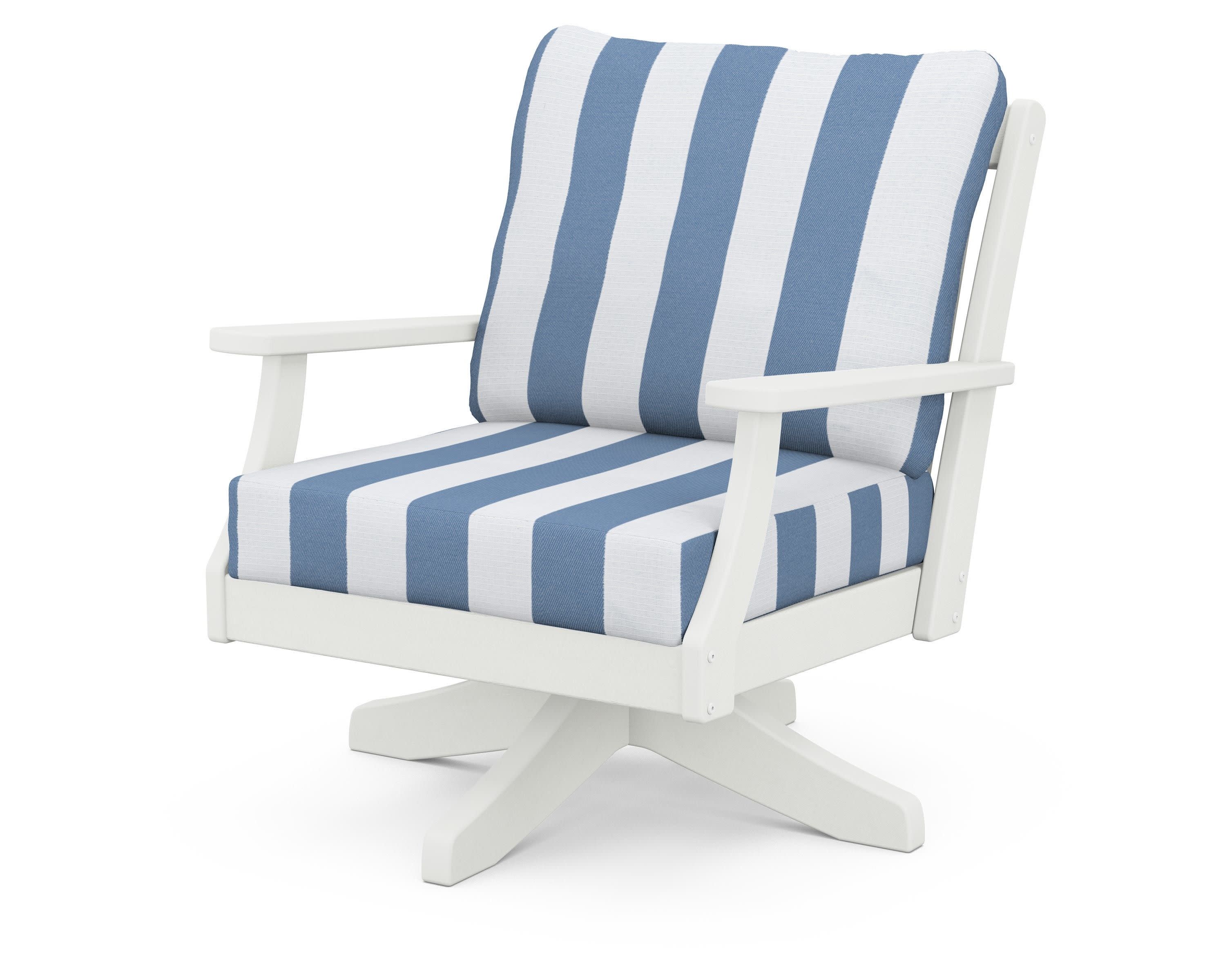 Braxton Deep Seating Swivel Chair in Vintage White / Cabana Stripe Sky Blue