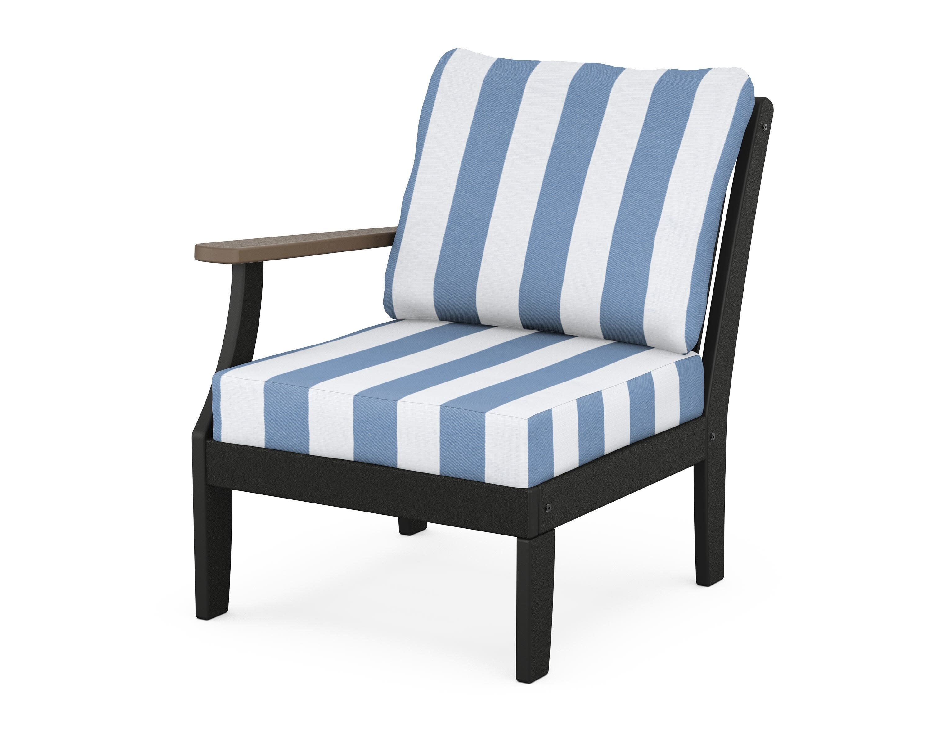 Braxton Modular Left Arm Chair in Black / Kona / Cabana Stripe Sky Blue