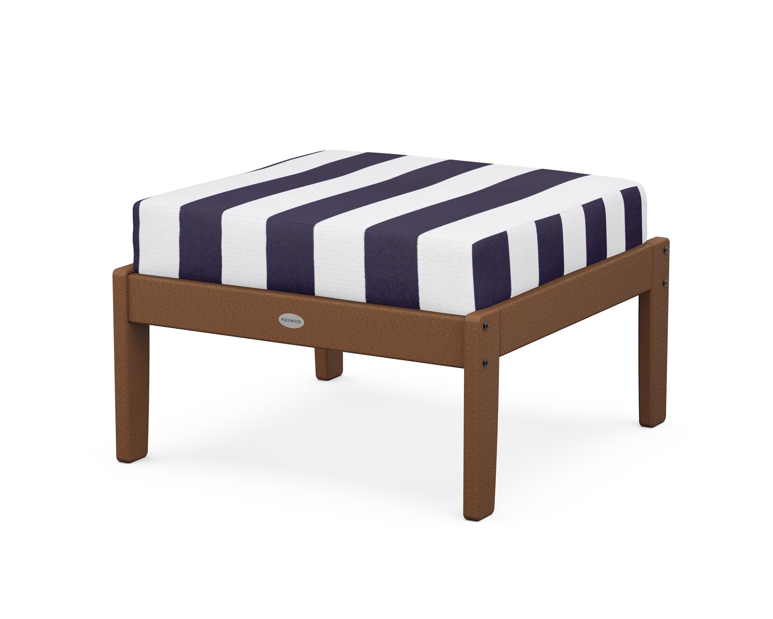 Braxton Deep Seating Ottoman in Teak / Cabana Stripe Navy