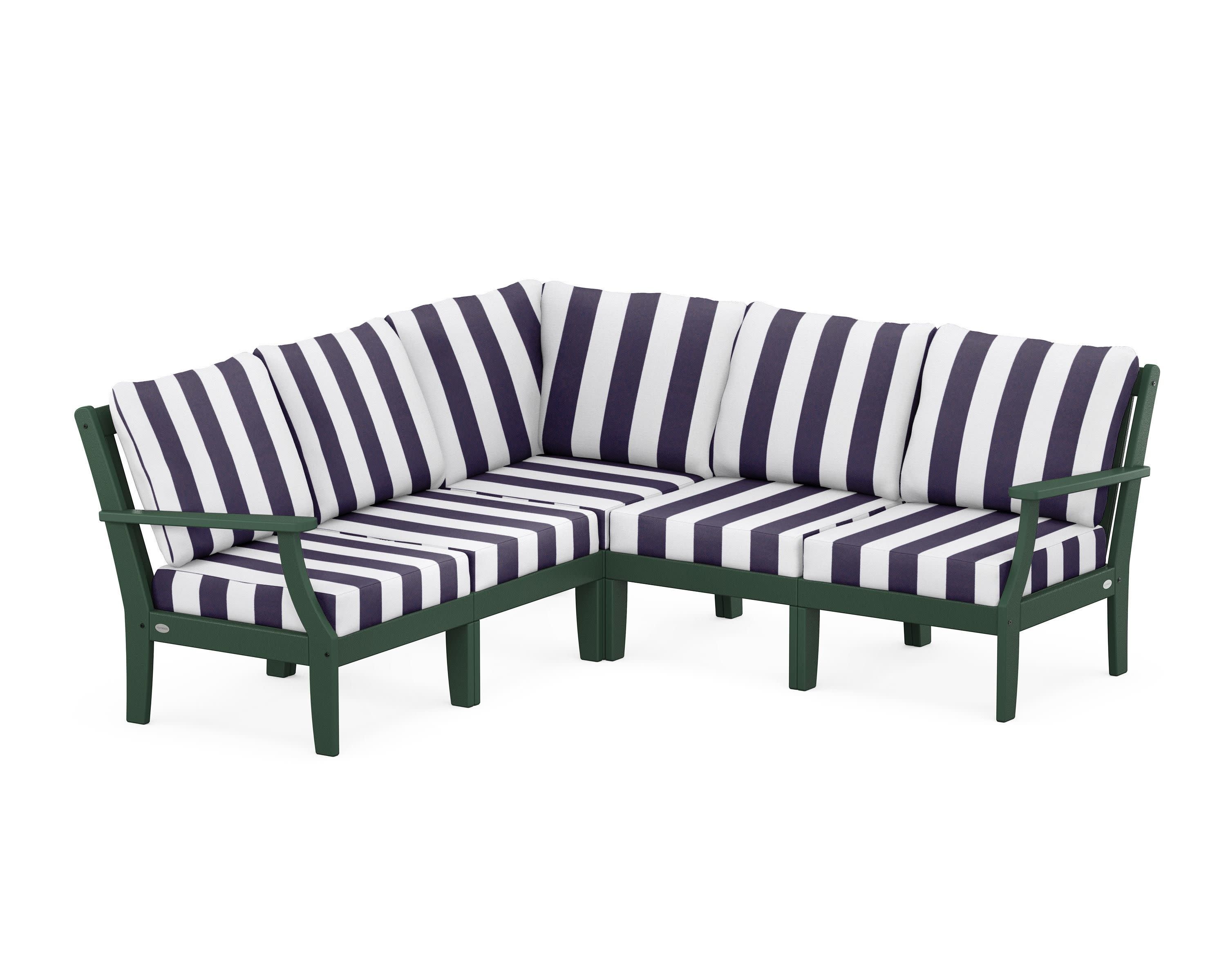 Braxton Modular 5-Piece Deep Seating Set in Green / Cabana Stripe Navy