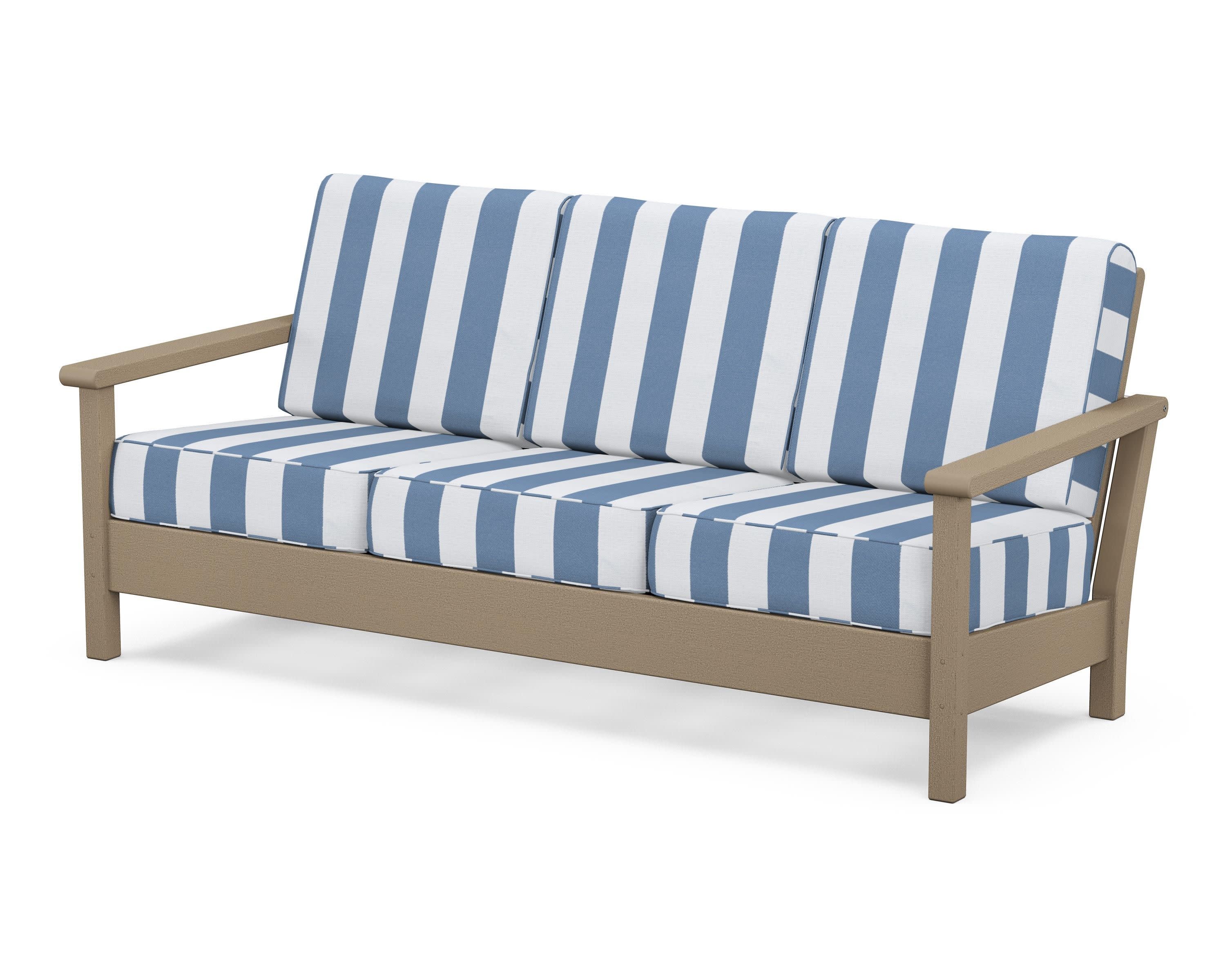 Harbour Deep Seating Sofa in Vintage Sahara / Cabana Stripe Sky Blue