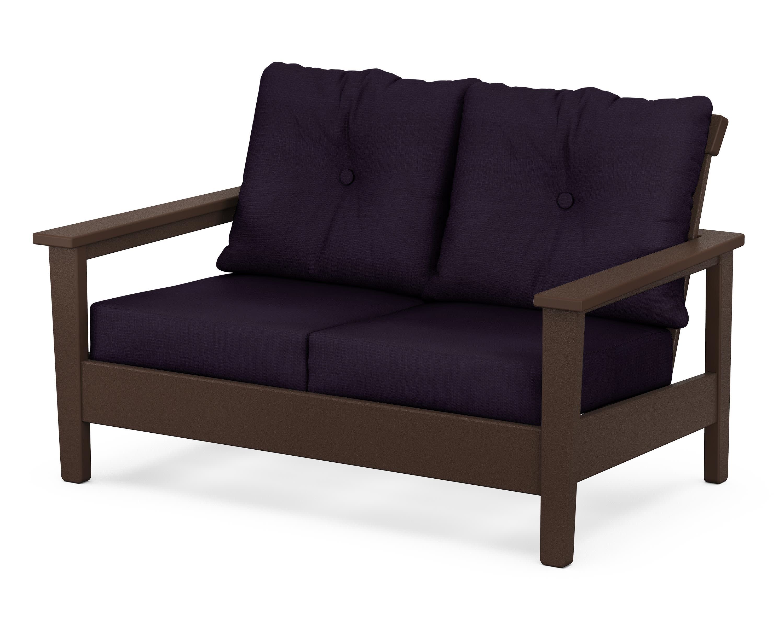 Prescott Deep Seating Loveseat in Mahogany / Navy Linen