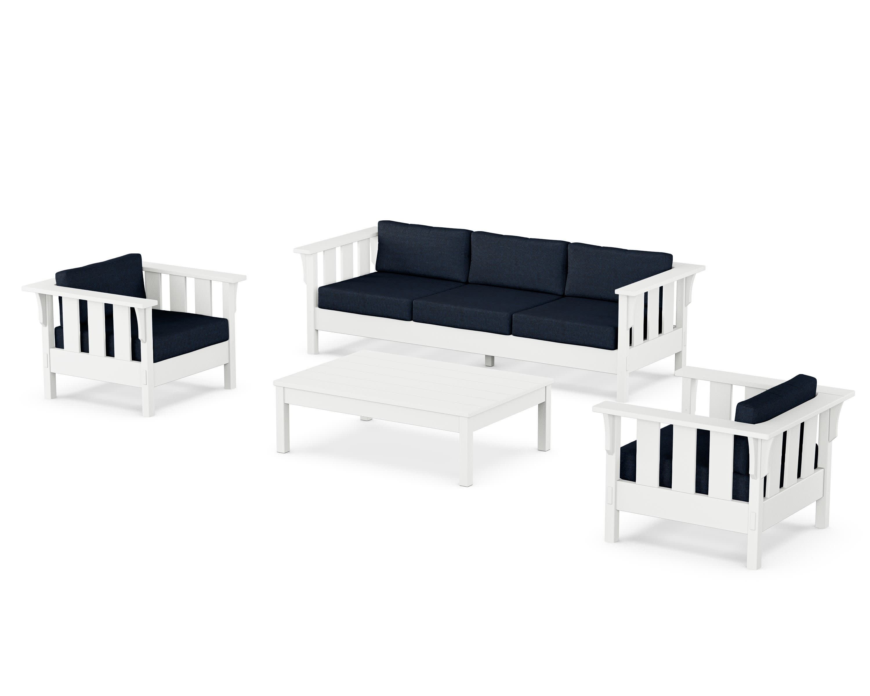 Acadia 4-Piece Deep Seating Set with Sofa in White / Marine Indigo