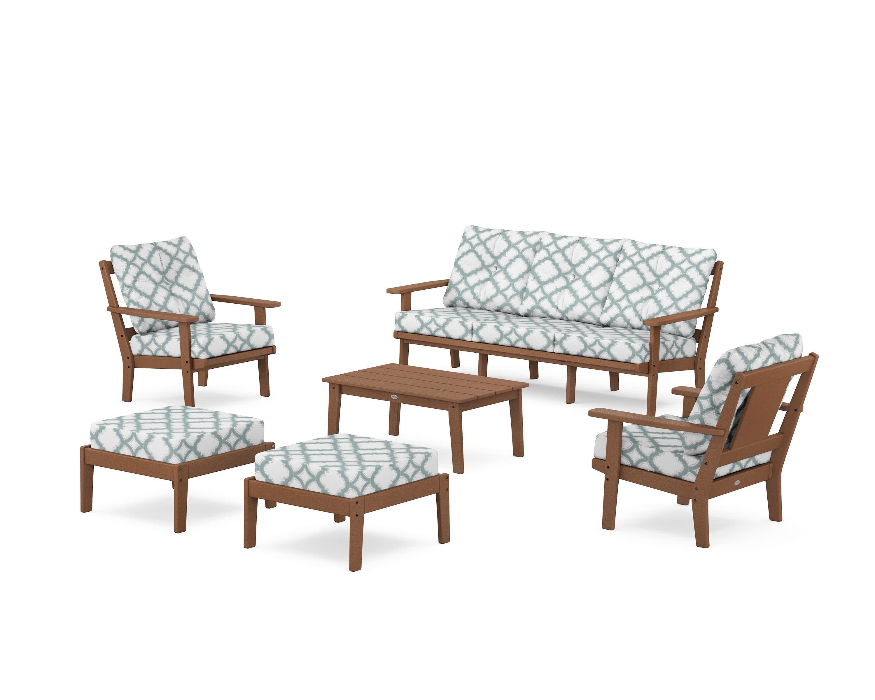 Prairie 6-Piece Lounge Sofa Set in Teak / Trellis Glacier Spa