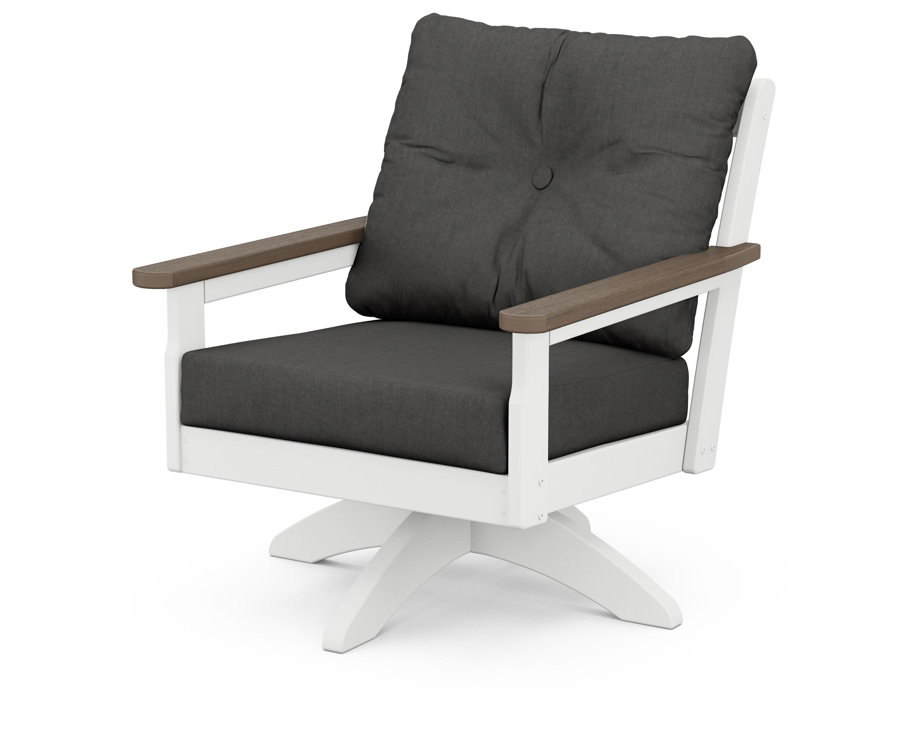 Vineyard Deep Seating Swivel Chair in White / Kona / Spectrum Carbon