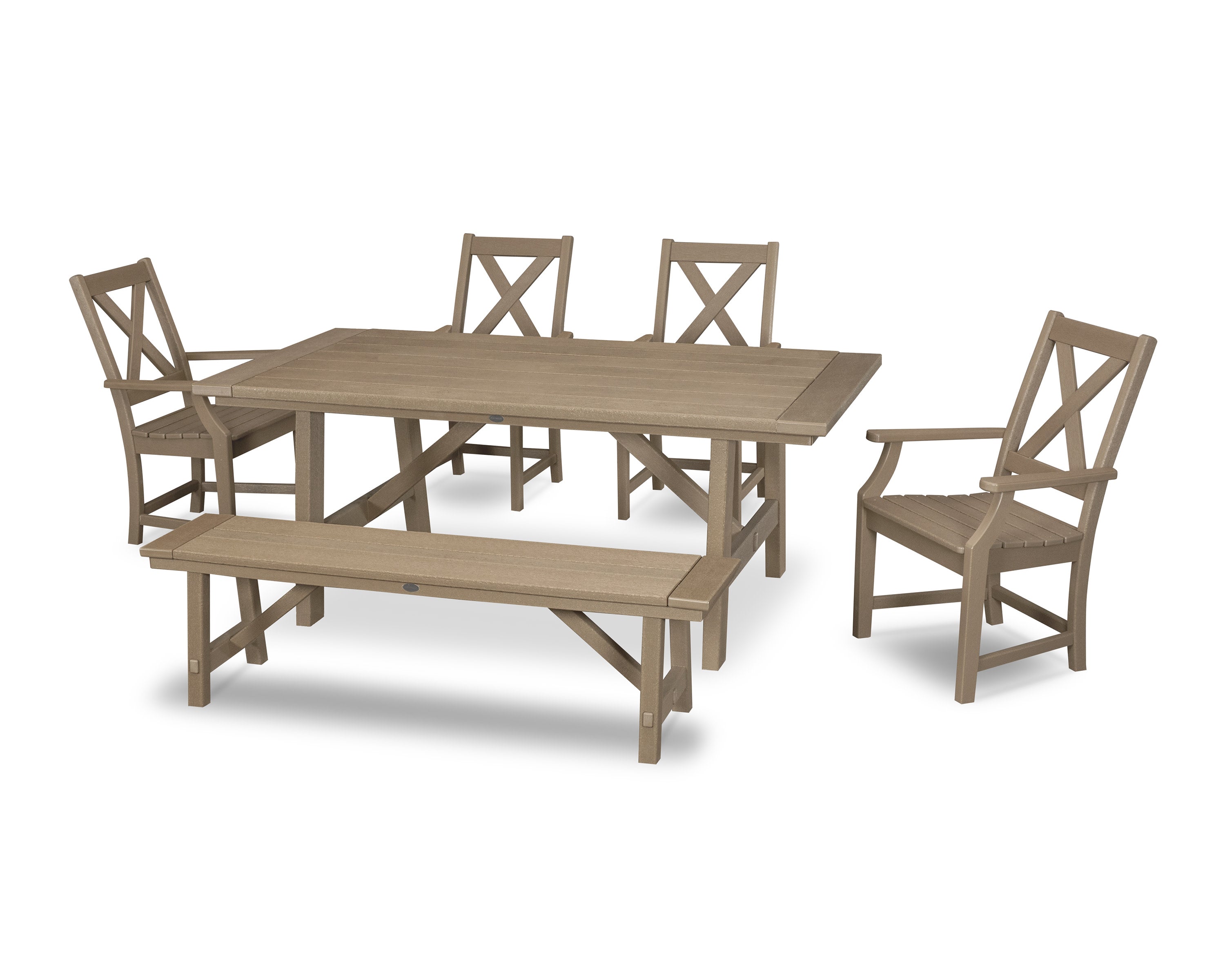 Braxton 6-Piece Rustic Farmhouse Arm Chair Dining Set with Bench in Vintage Sahara